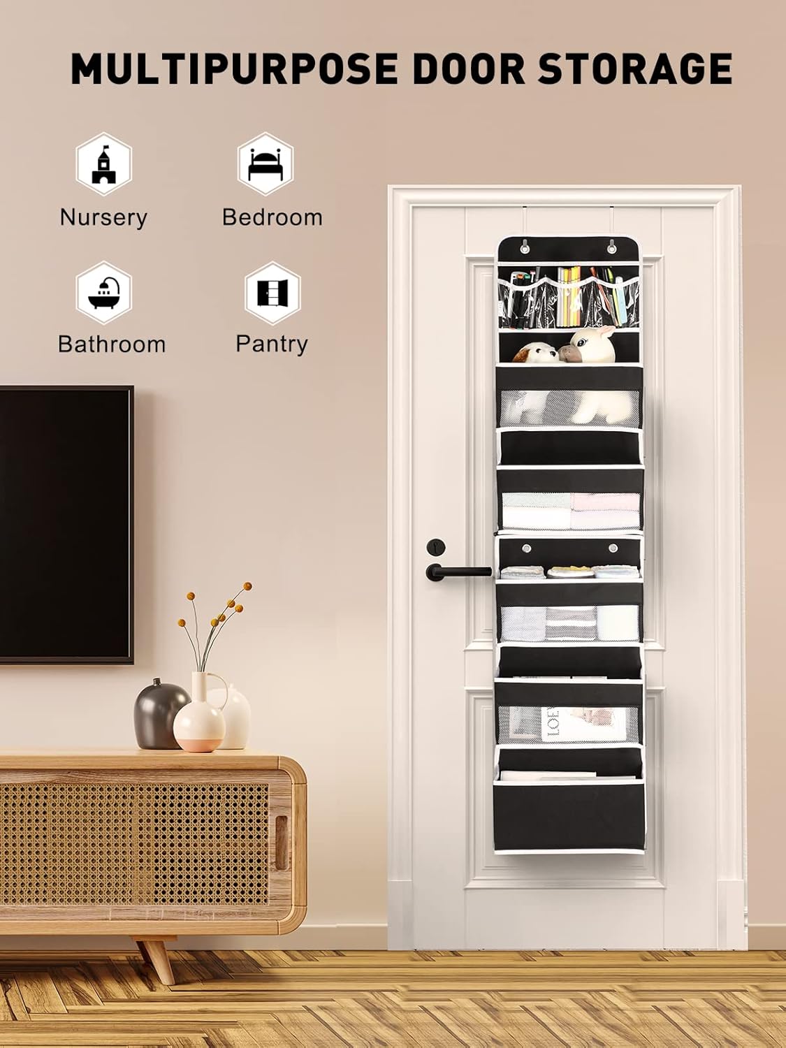 Yecaye 6-Tier Over The Door Storage Organizer, Flexible 1 Split into 2 Swing-Proof Hanging Bathroom