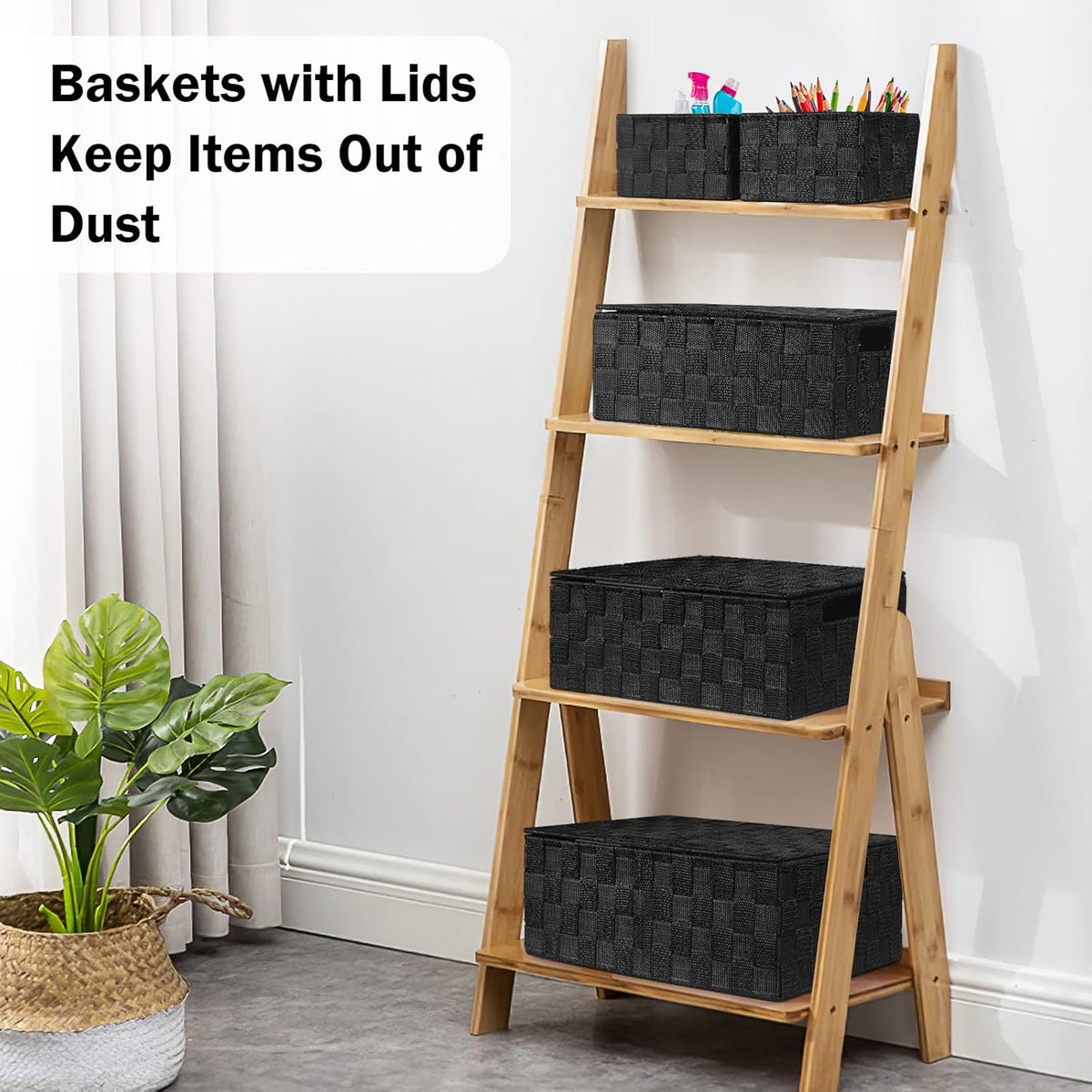 Storage Bins Baskets for Organizing with Lids, Storage Baskets for Shelves Stackable Woven Basket