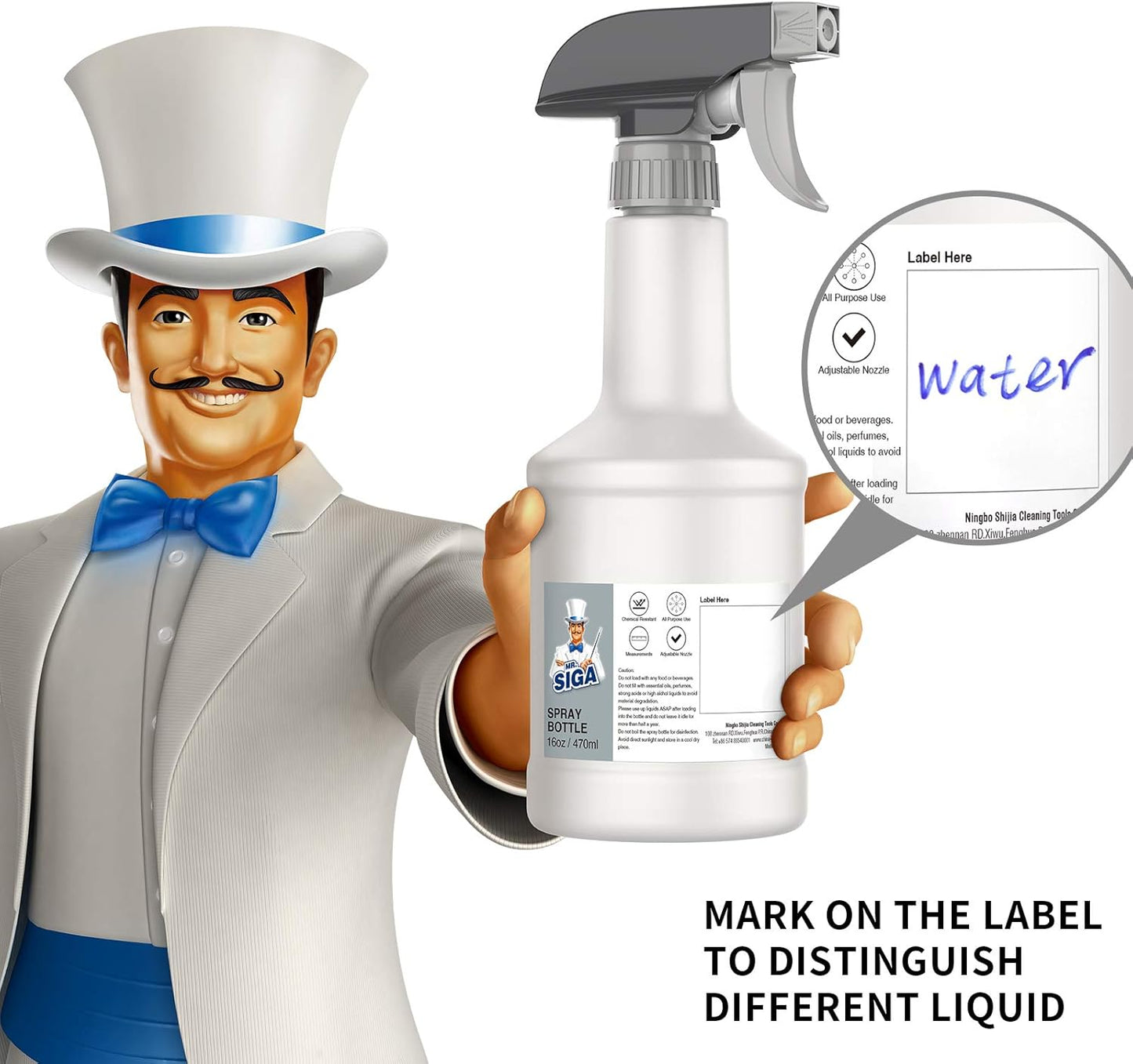 MR.SIGA 16 oz Empty Plastic Spray Bottles for Cleaning Solutions, Heavy Duty Household Reusable