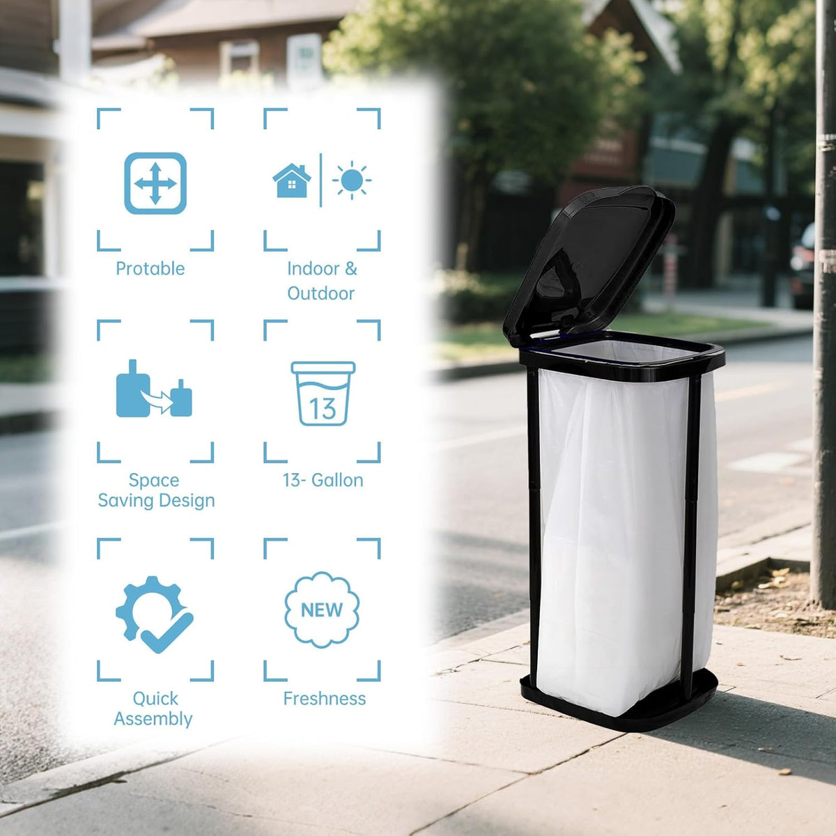 Collapsible Trash Bag Holder Portable Garbage Bin Holder Stand for Kitchen Outside 13 Gallon