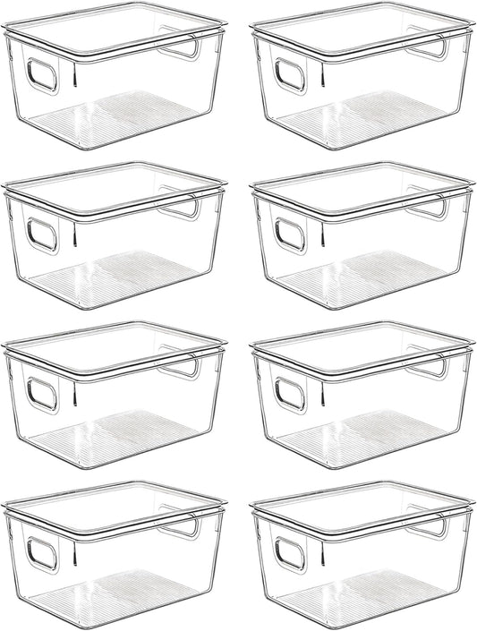 Clear Plastic Storage Bins with Lids, Perfect for Kitchen Organization or Pantry Organization and