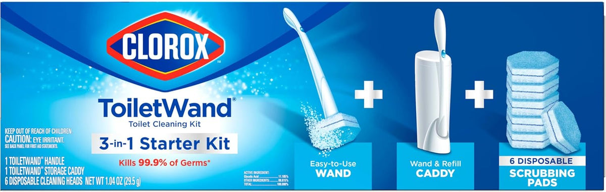 CLOROX Original Toilet Cleaning System, ToiletWand, Storage Caddy, 6 Refill Heads, Dorm Room