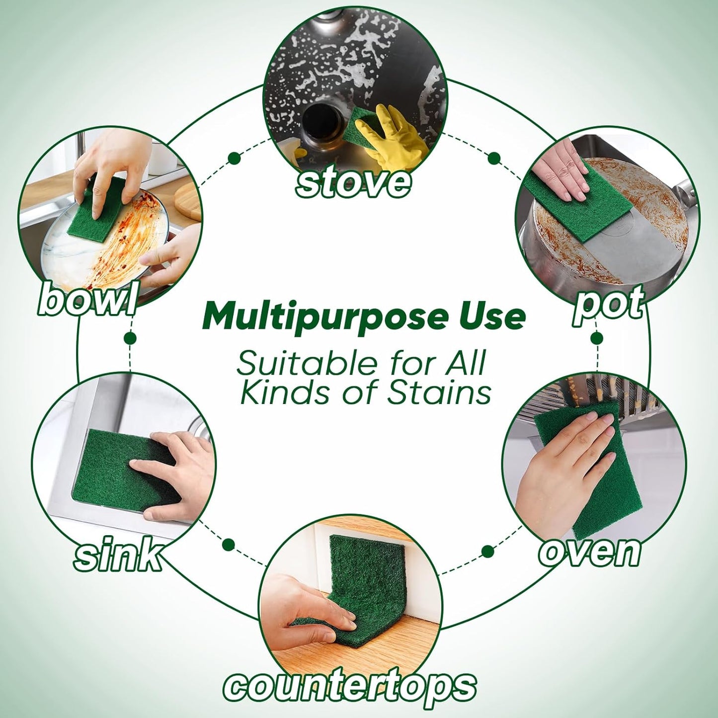 HOMEXCEL Heavy Duty Scouring Pad, 24 Pack Green Scrubbing Pads, Dish Scrubber Reusable for