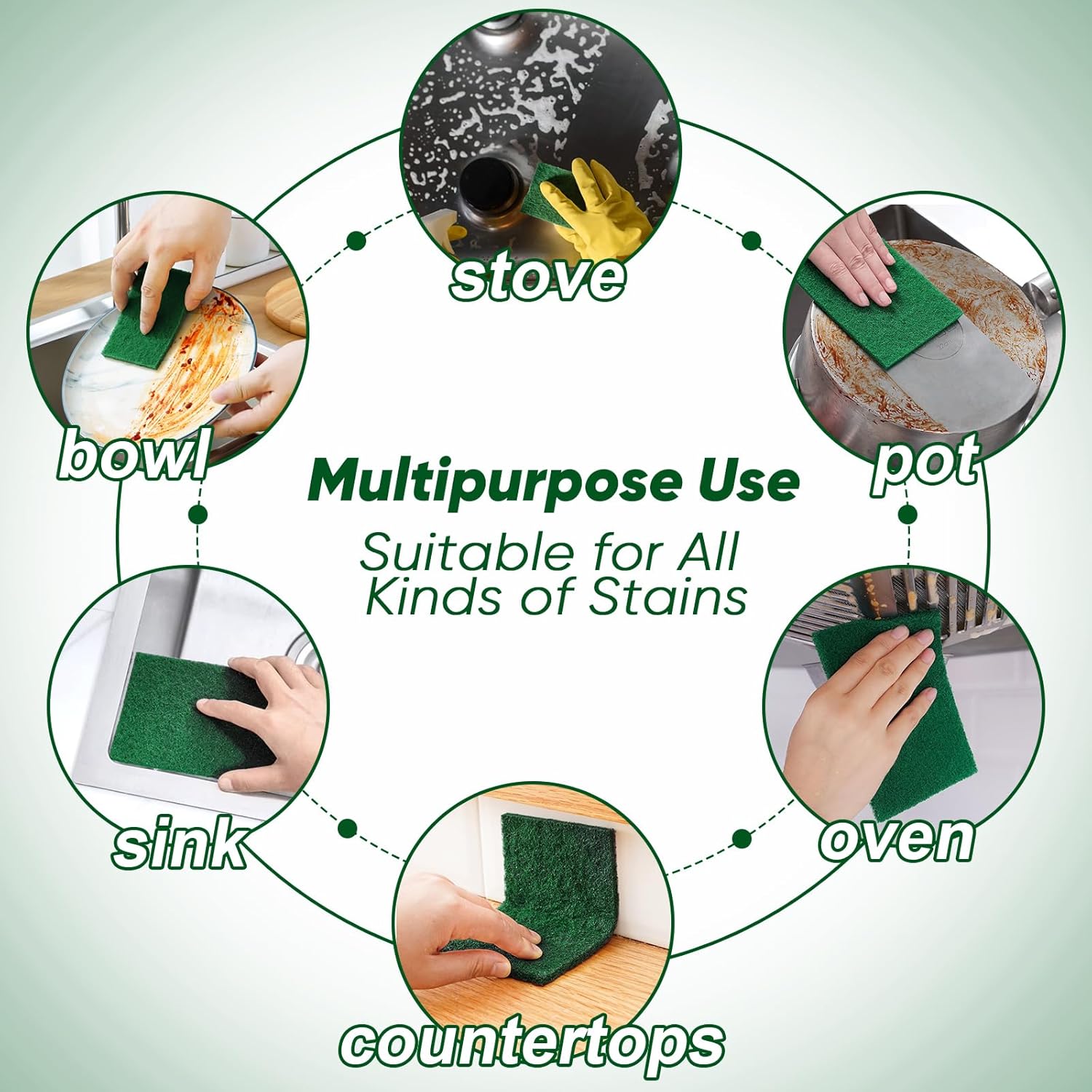 HOMEXCEL Heavy Duty Scouring Pad, 24 Pack Green Scrubbing Pads, Dish Scrubber Reusable for