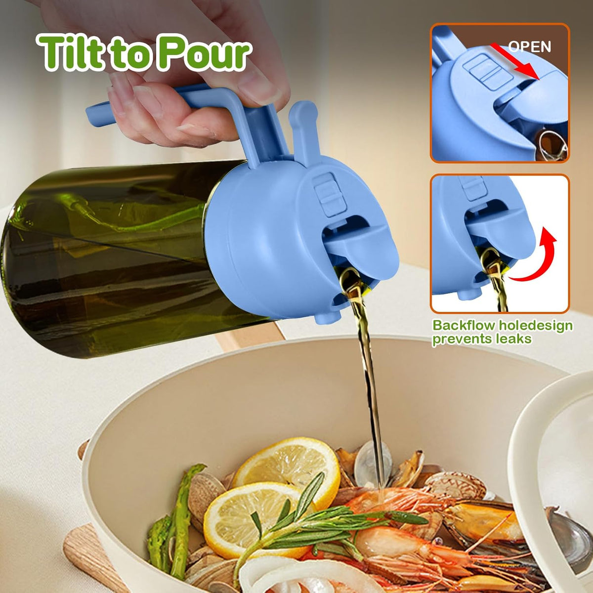 YARRAMATE 16oz/470ml Dark Green Oil Sprayer for Cooking with Stickers, Food-grade Premium 2 in 1