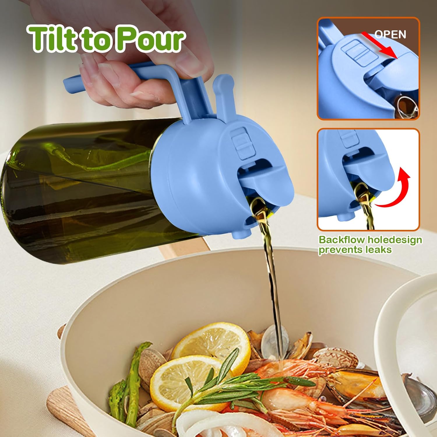 YARRAMATE 16oz/470ml Dark Green Oil Sprayer for Cooking with Stickers, Food-grade Premium 2 in 1