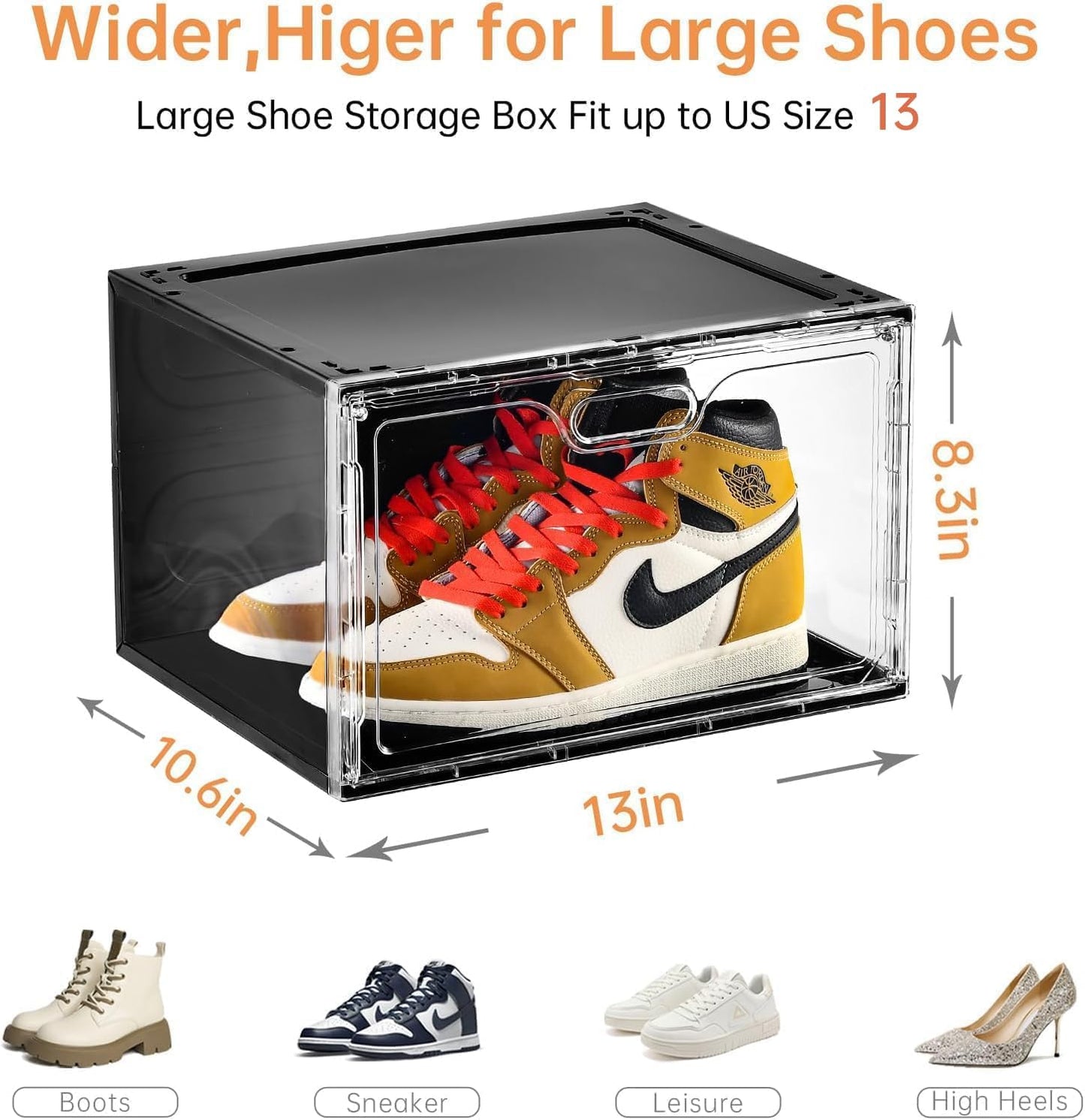 New 8 Pack Shoe Boxes Stackable, Large Shoe Storage Organizer with Lids,Drop Side Shoe Containers