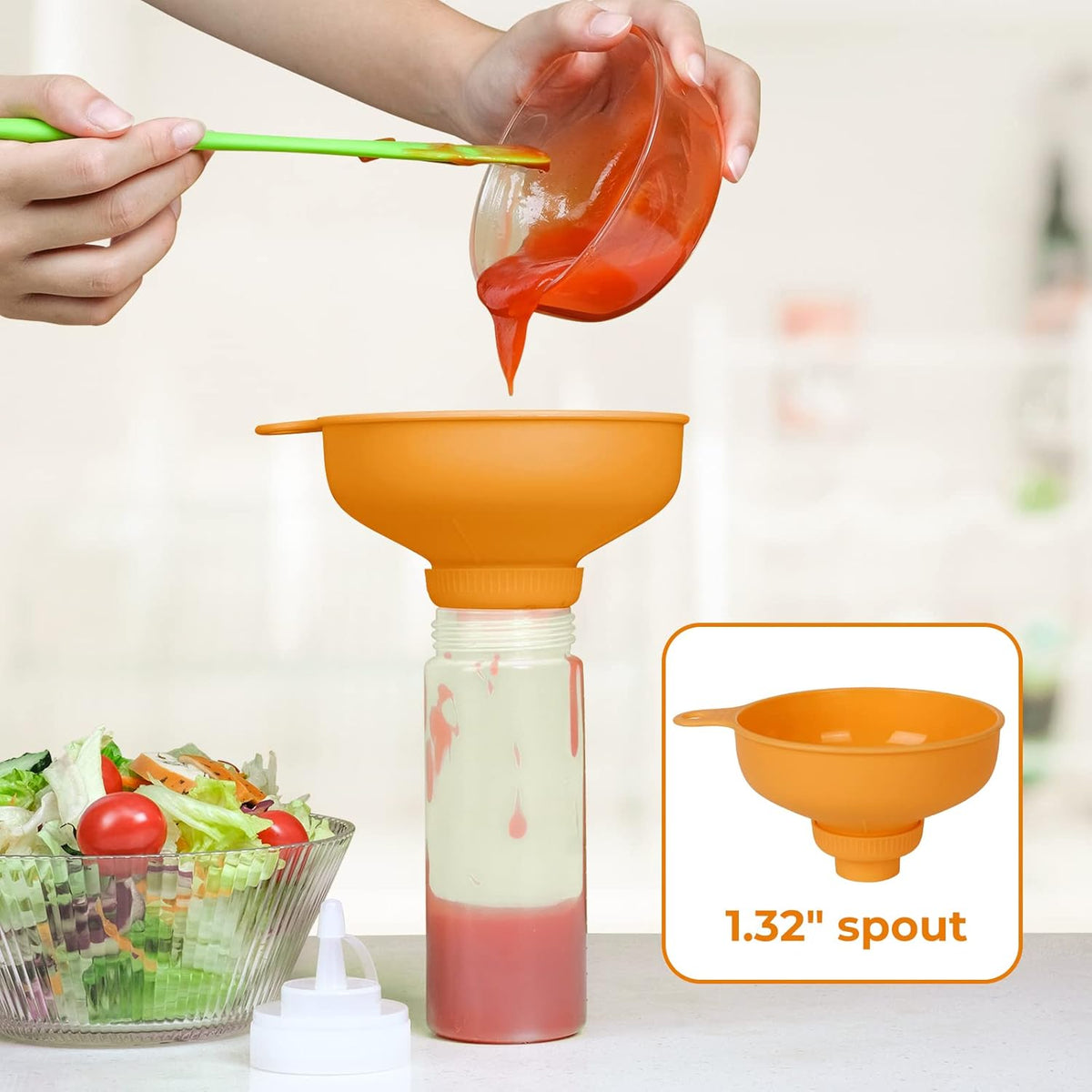 Wide Mouth Kitchen Funnel, Food Grade Plastic Cooking Canning Funnel with 4 Sizes Spouts for