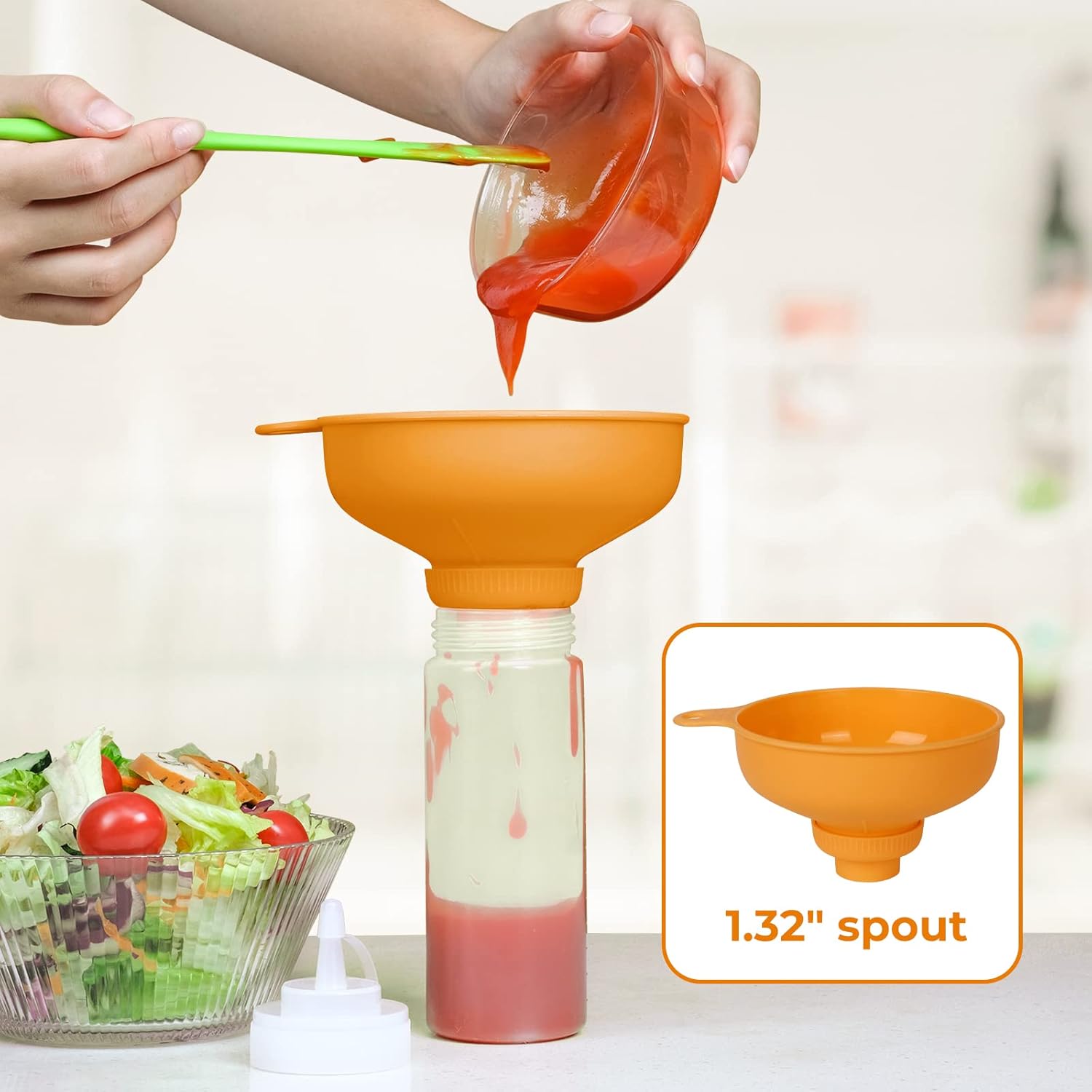 Wide Mouth Kitchen Funnel, Food Grade Plastic Cooking Canning Funnel with 4 Sizes Spouts for