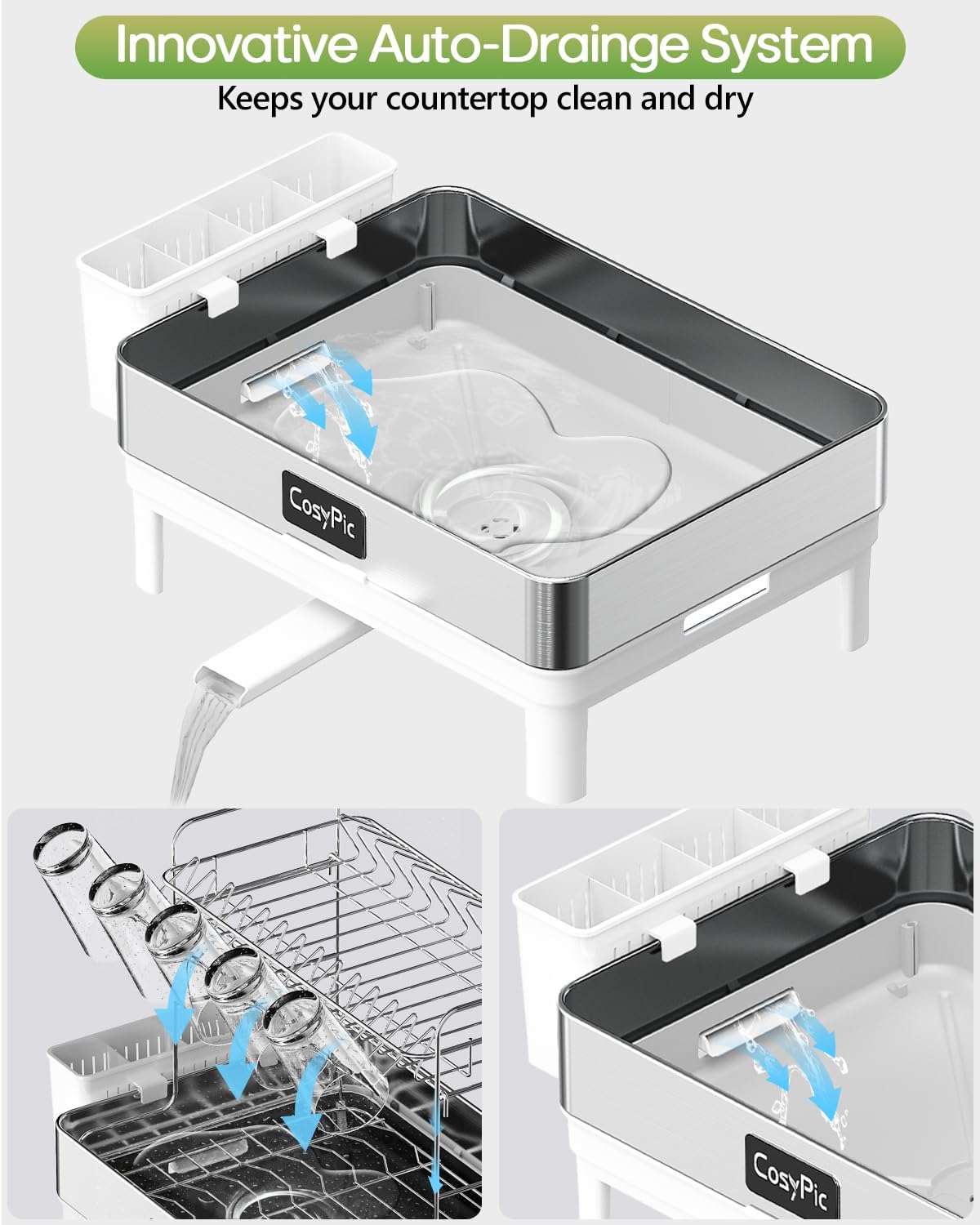 2 Tier Dish Drying Rack, Thicker Premium 304 Stainless Steel Dish Racks for Kitchen Counter