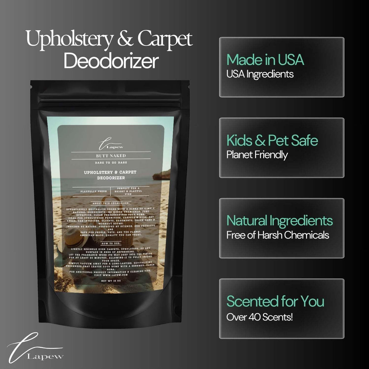 Butt Naked Carpet Freshener Powder: Powerful Odor Eliminator for Home, Upholstery Deodorizer