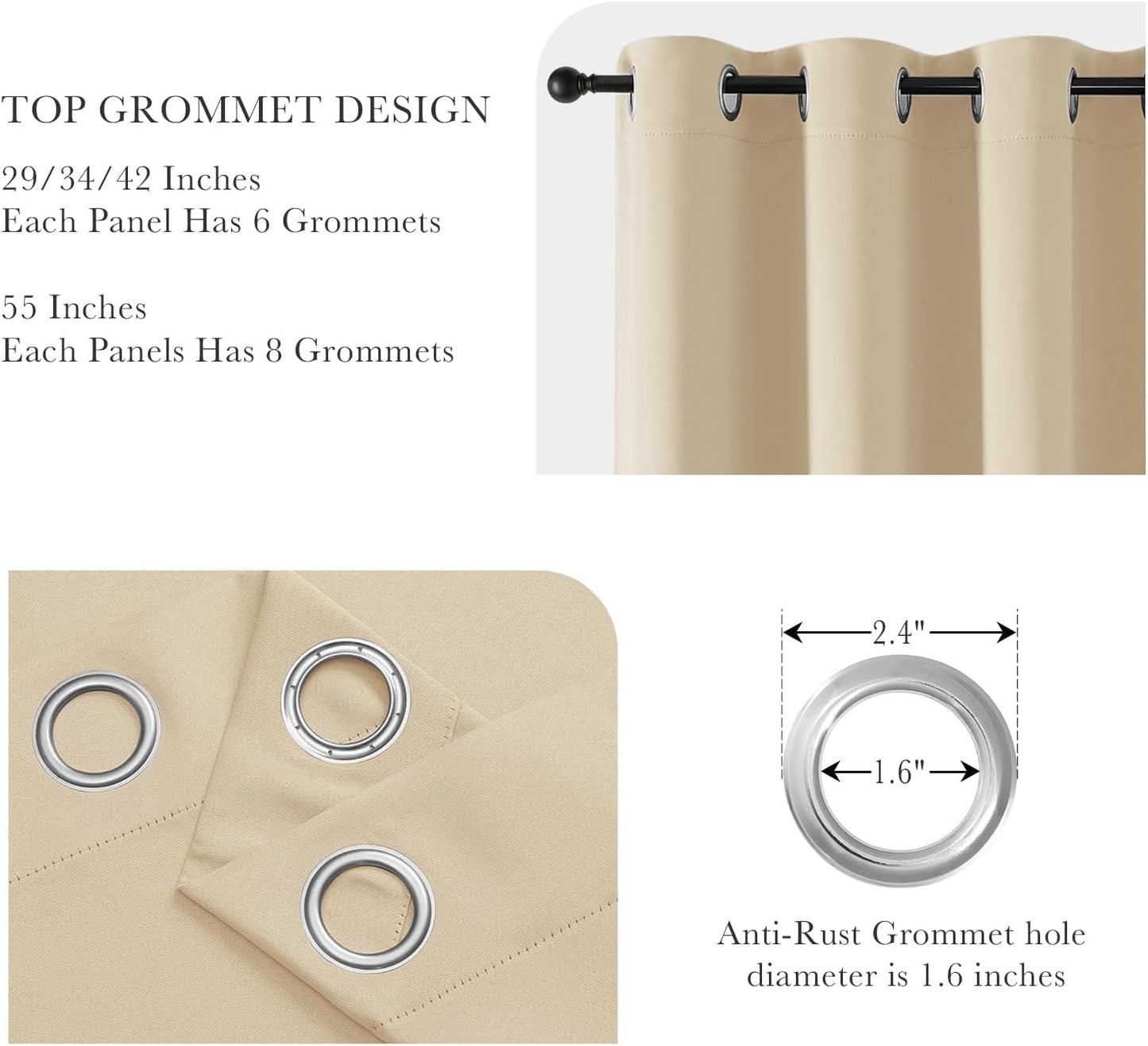 PONY DANCE Biscotti Beige Blackout Curtains 42x60 Inches for Bedroom - 2 Panels Room Darkening