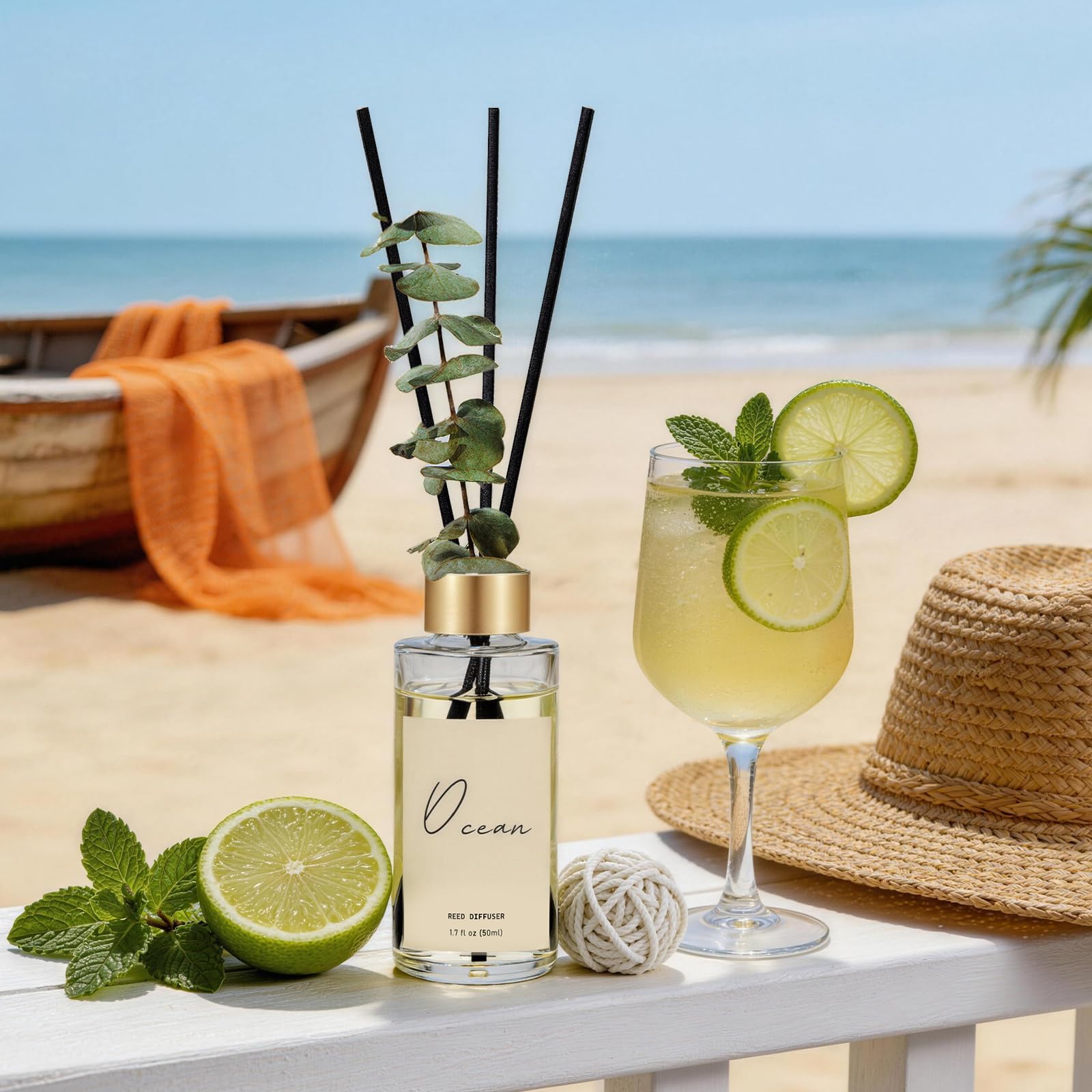 Reed Diffuser Set of 3, Eucalyptus, Linen, Ocean Oil Diffusers with Sticks