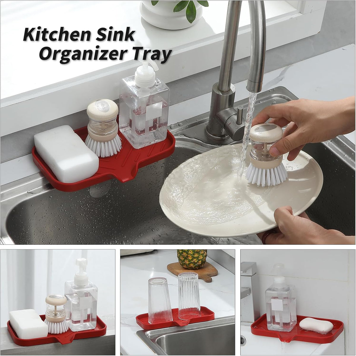 Silicone Bathroom Soap Dishes with Drain Spout-Bathroom and Kitchen Sink Organizer,Sponge