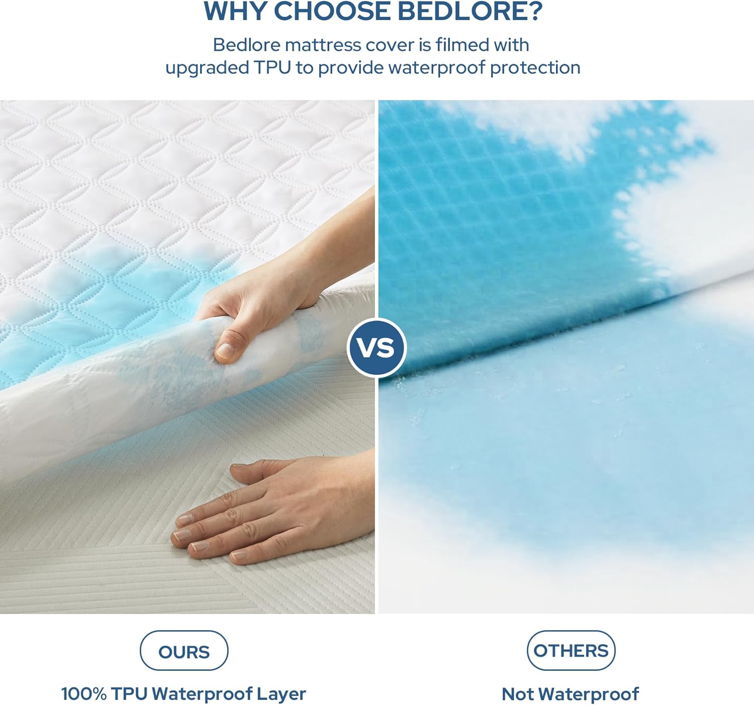 BEDLORE Waterproof Mattress Protector, Queen Size Noiseless Mattress Pad with Deep Pocket Fitted Up