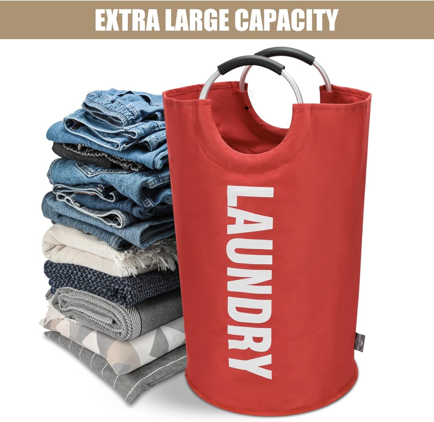 DOKEHOM 90L Large Laundry Basket, Collapsible Laundry Bag, Freestanding Tall Clothes Hamper