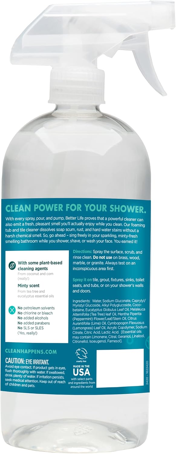 BETTER LIFE Bathroom Cleaner - Tea Tree Bathtub & Shower Cleaner Spray for Glass and Tile - Foaming