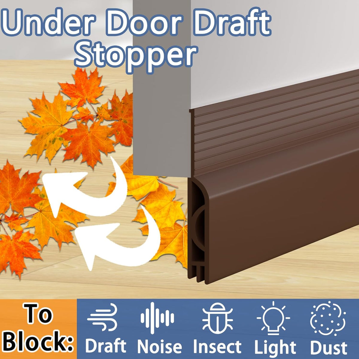 Under Door Draft Stopper, Self-Adhesive Door Sweep for Bottom of Door, Weather Stripping Doors Seal