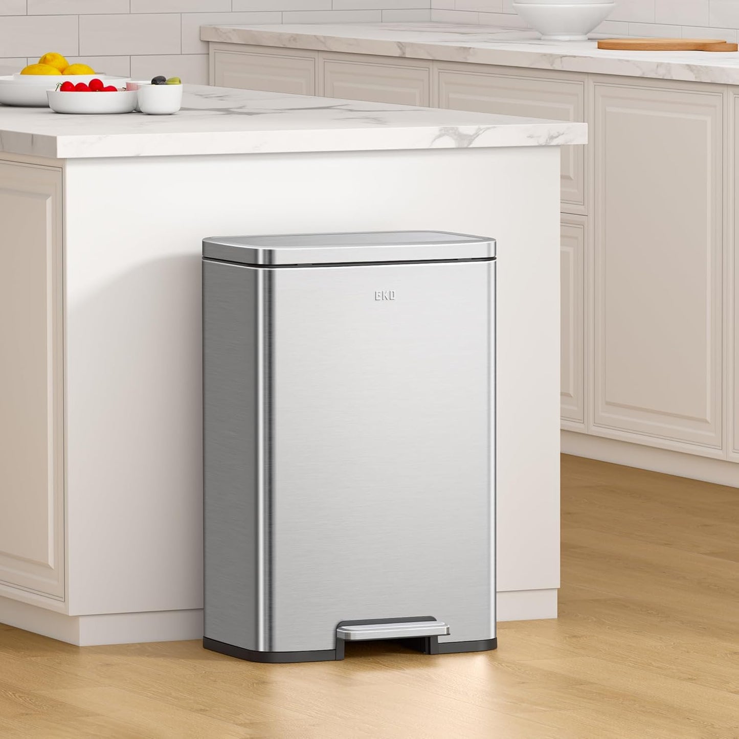 EKO Madison Brushed Stainless 25L+20L Dual Compartment Step Trash Can with Inner Liner, Recycling
