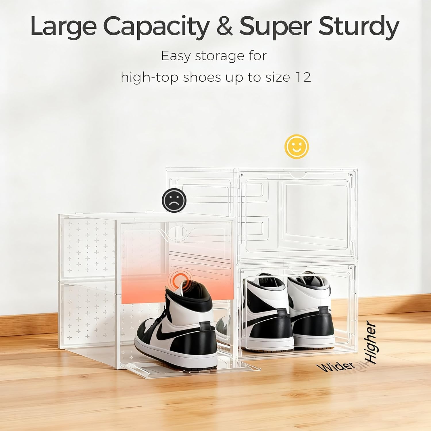Pinkpum Upgraded Hard Shoe Storage Box 12 Pack X-Large Fit Size 12, Thicken & Sturdy Clear Plastic