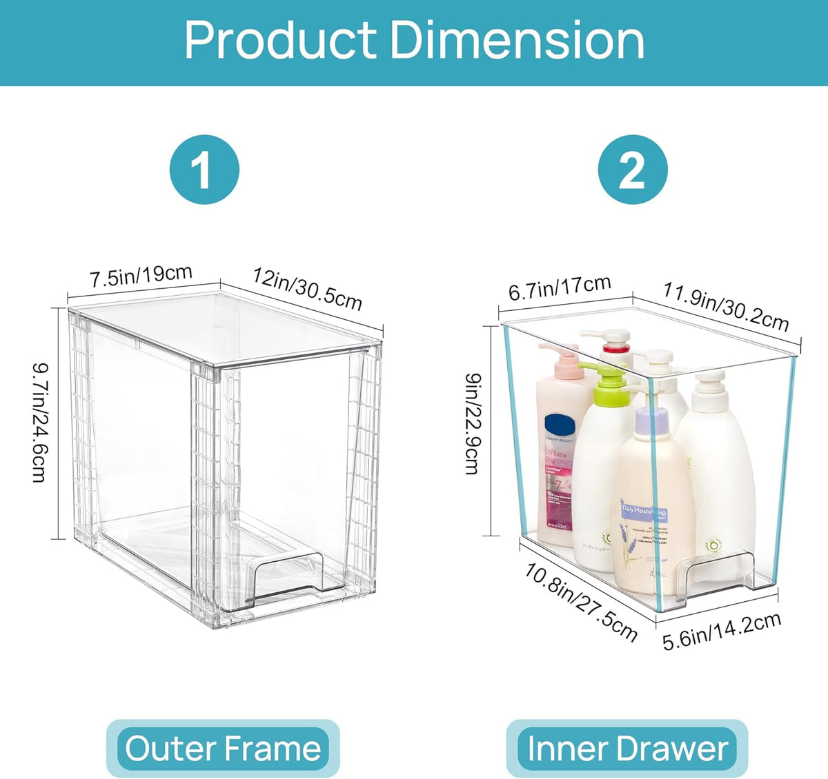 Vtopmart 2 Pack Clear Stackable Storage Drawers,9.7" High Plastic Organizers Bins for Skincare