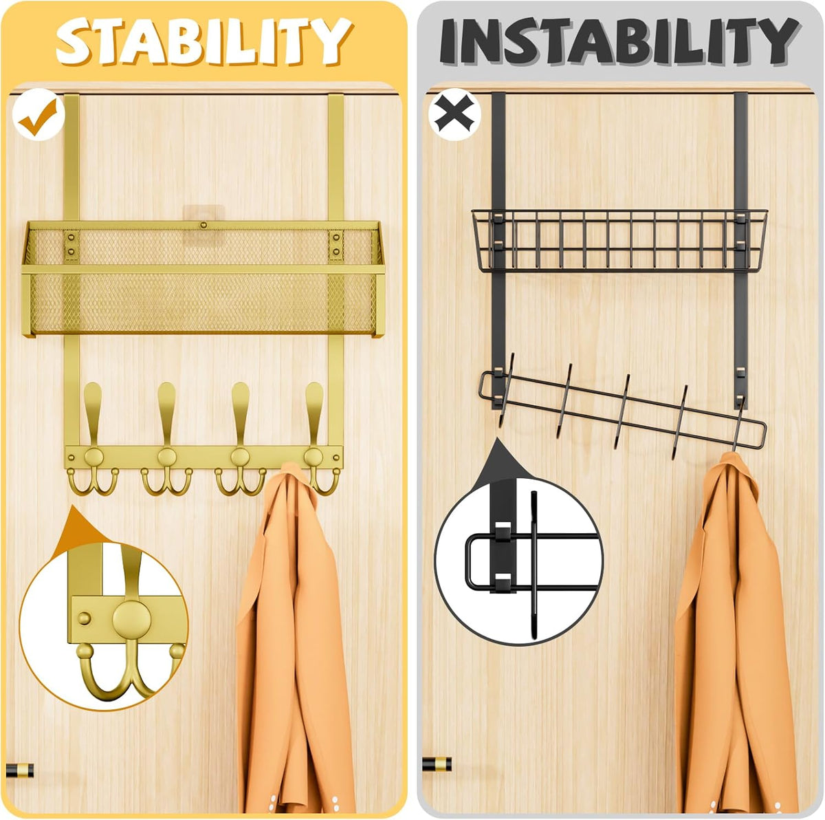 Over The Door Hooks Organizer, Coat Rack Over The Door Storage Hanger Towel Rack, Back of Storage