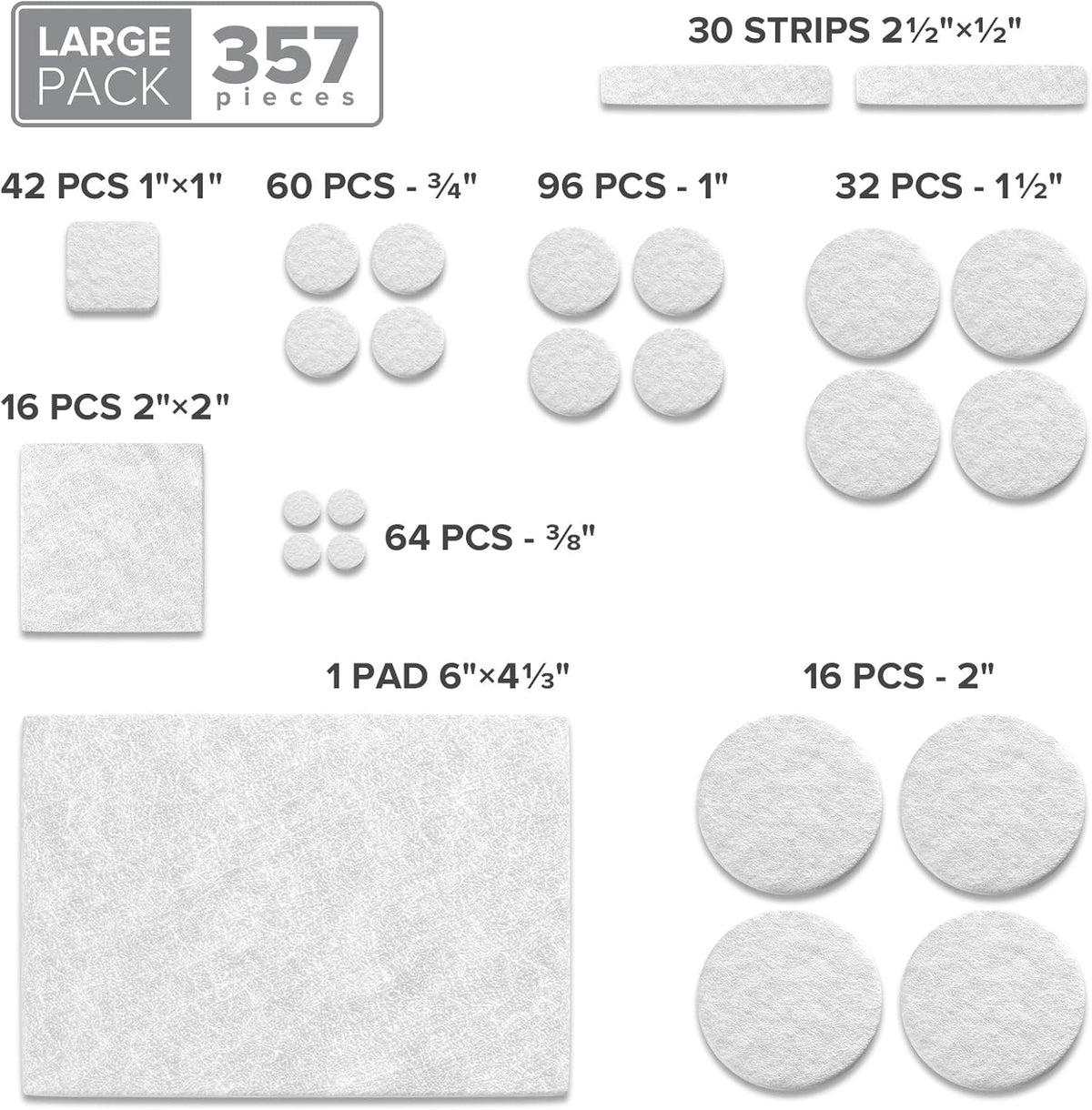 357 pcs White Felt Furniture Pads X-Protector! Huge Quantity of Furniture Pads for Hardwood Floors