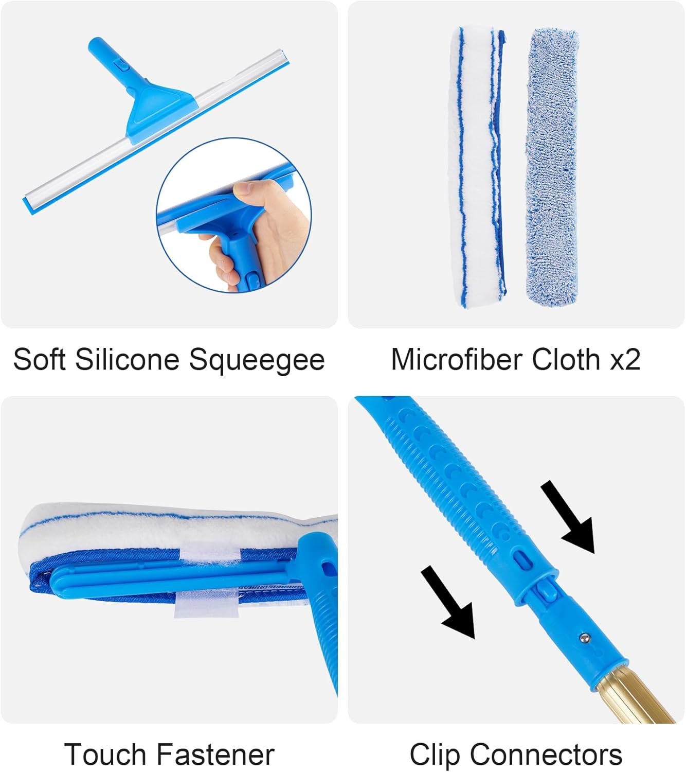 2 in 1 Window Squeegee Cleaning Kit with Aluminum Alloy Extension Poles, Scrubber, Glass Scrapper