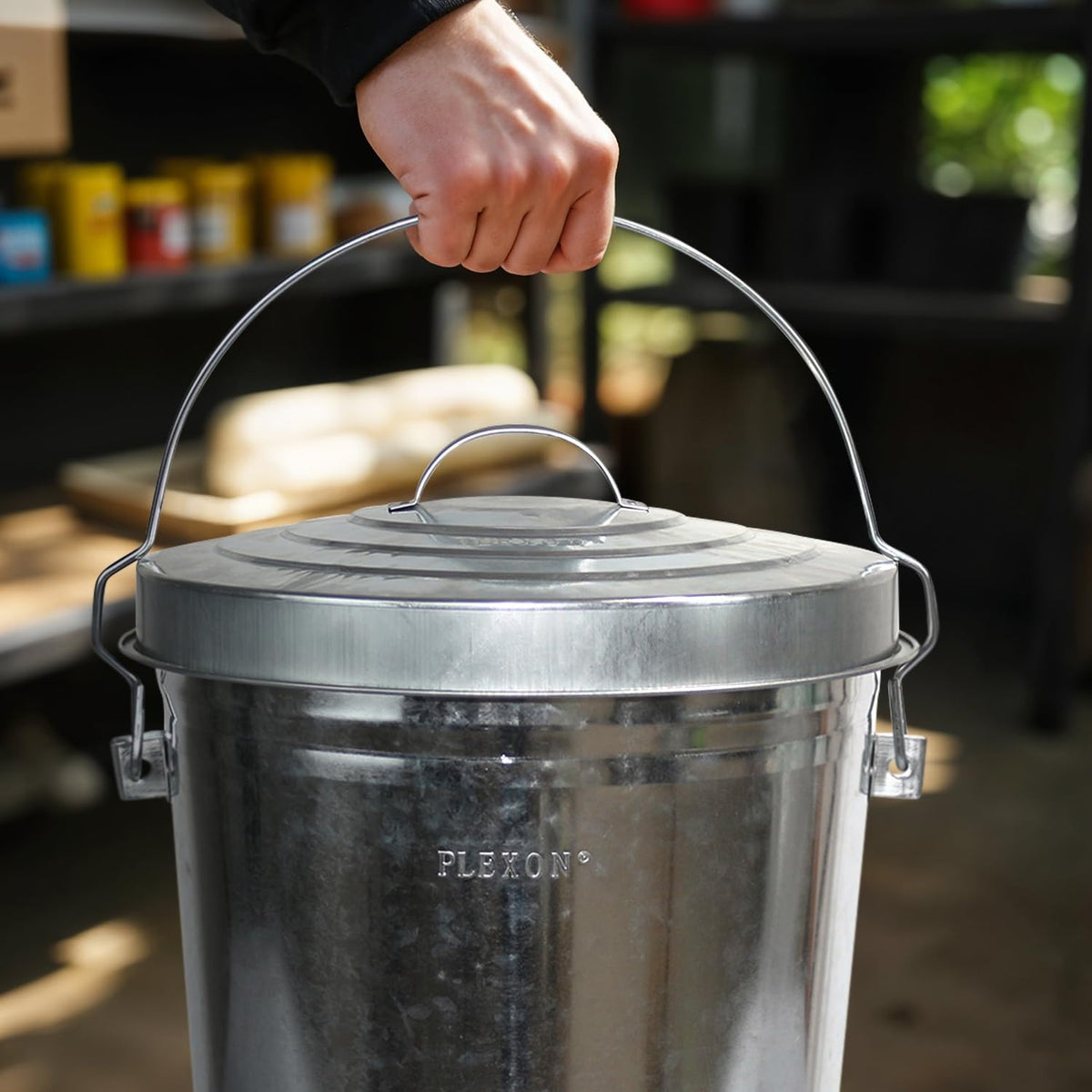 Plexon 6 Gallon Small Metal Trash Can with Lid Outdoor Locking Galvanized Metal Garbage Can with