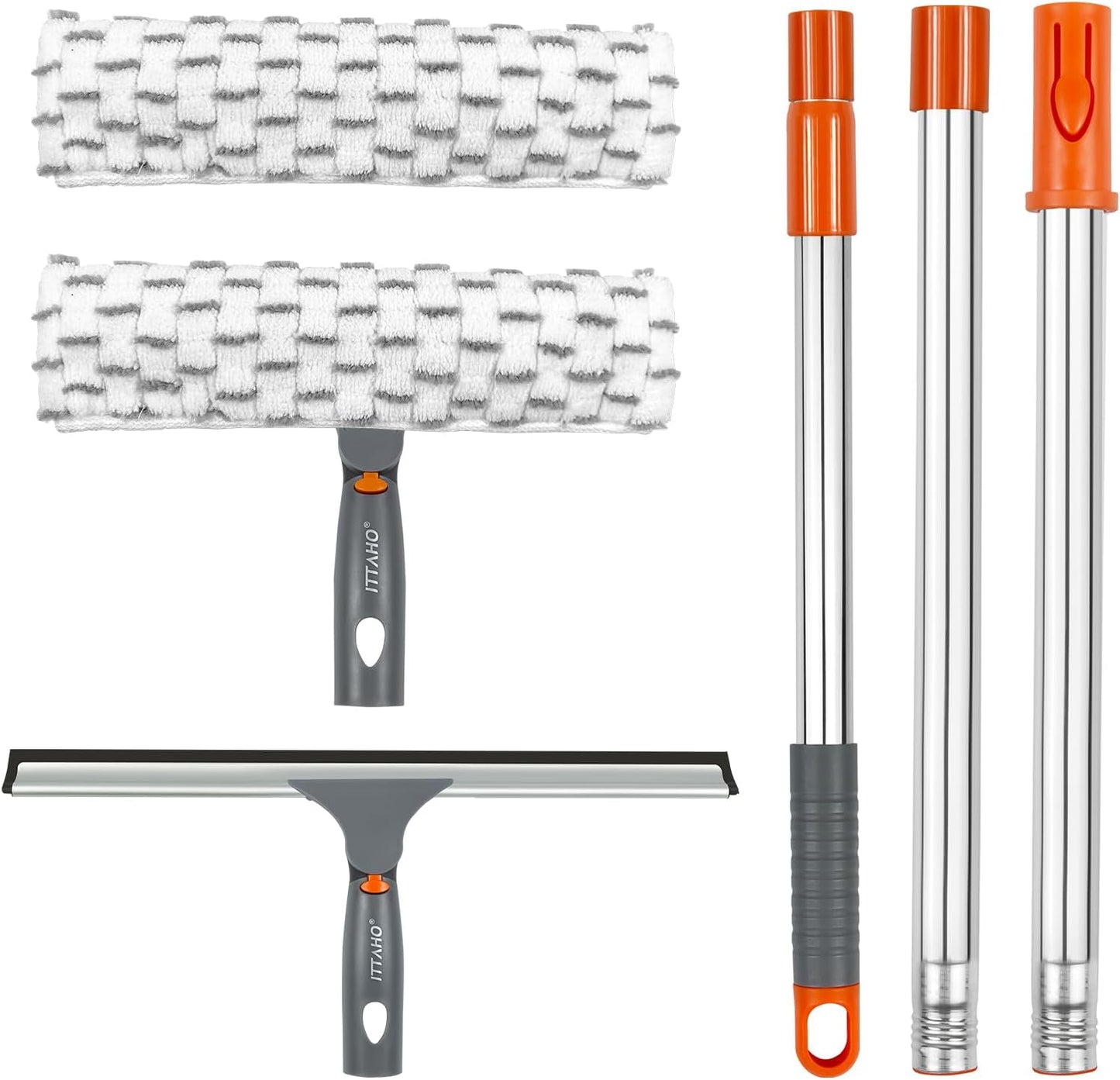 ITTAHO Squeegee for Window Cleaning,12" Squeegee and 11" Microfiber Scrubber Combi with Stainless