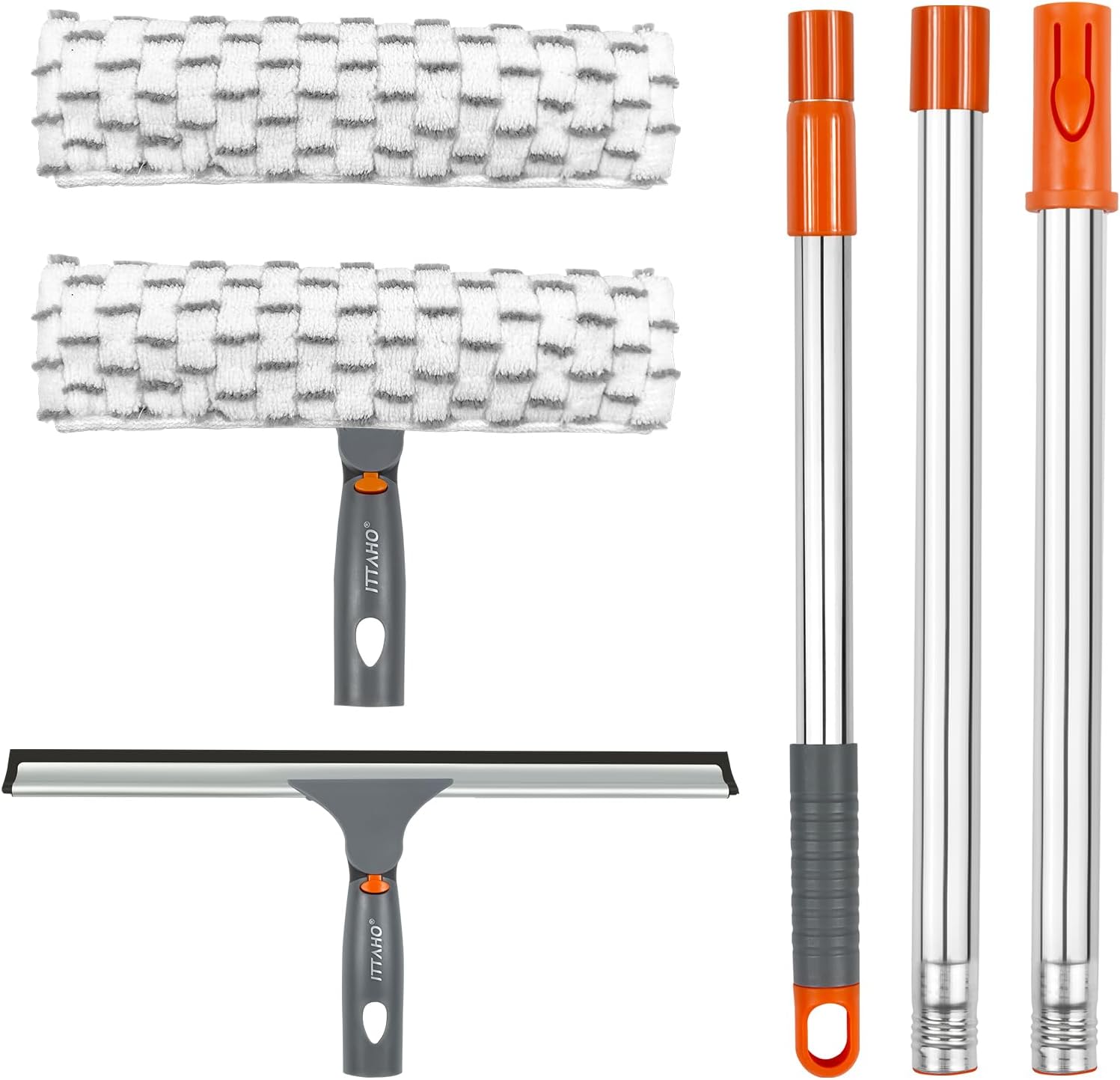 ITTAHO Squeegee for Window Cleaning,12" Squeegee and 11" Microfiber Scrubber Combi with Stainless