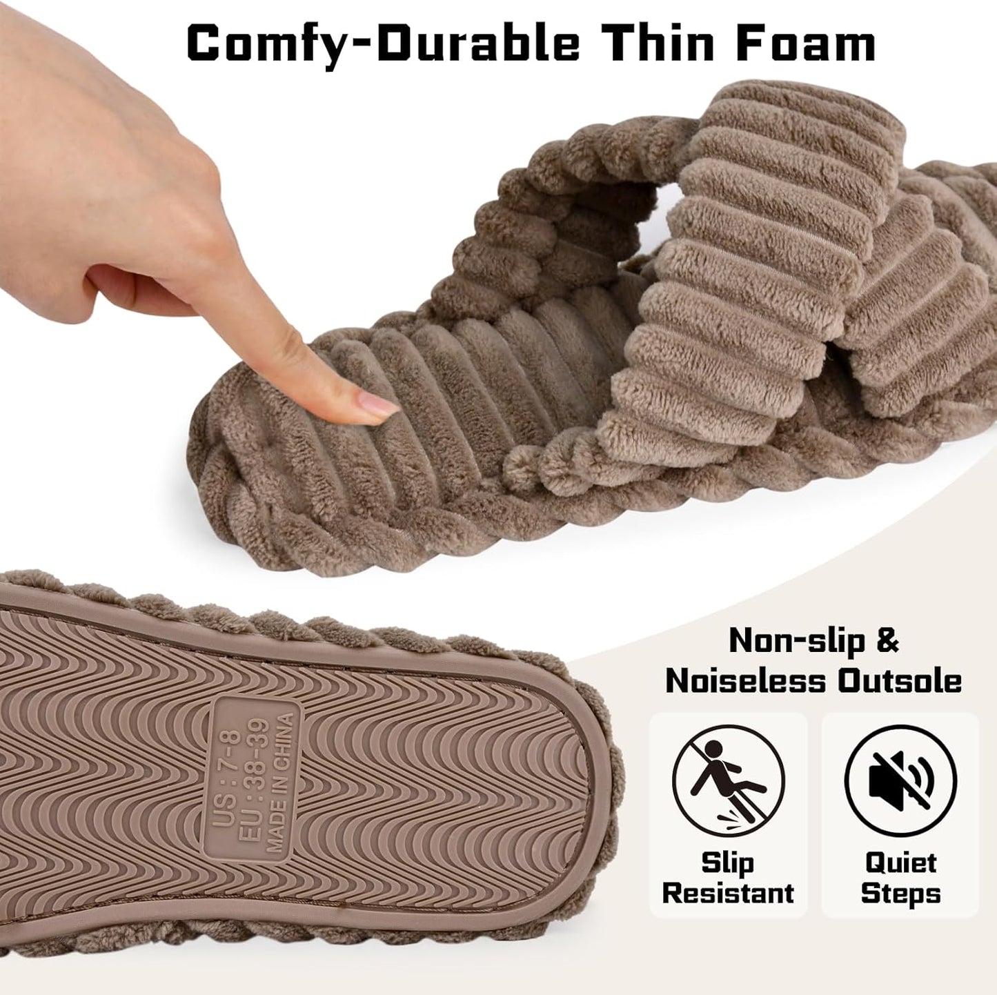 ZOORON Women's Cozy Slippers Crossbands & Durable Foam - Soft Plush Lined Non-Slip Indoor Outdoor