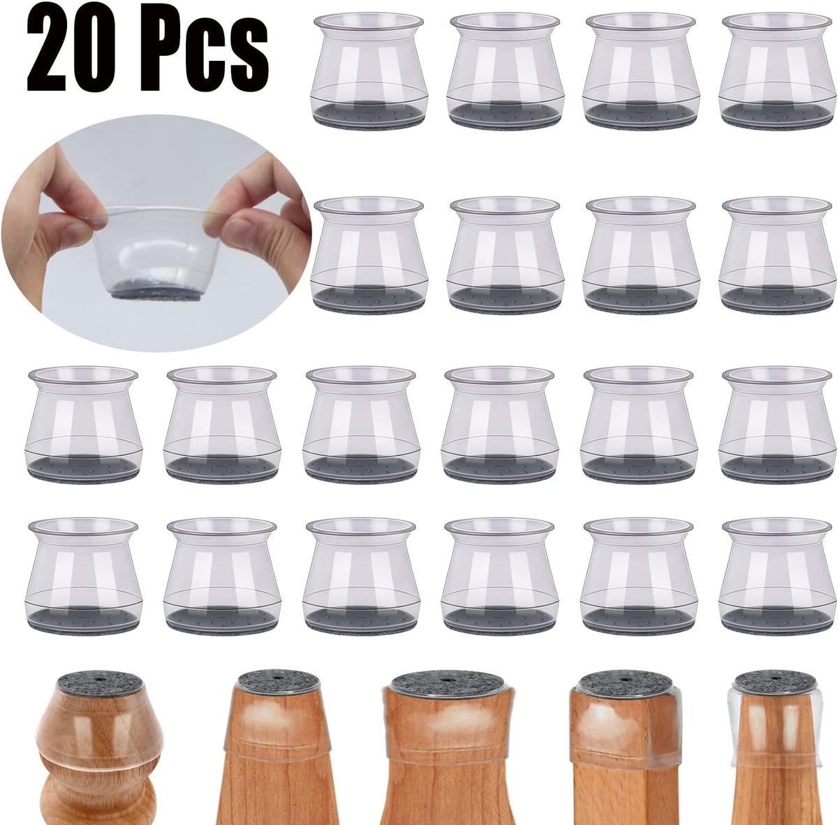 BUMACO 20Pcs Chair Leg Floor Protectors Chair Leg Protectors for Hardwood Floors Silicone Pads
