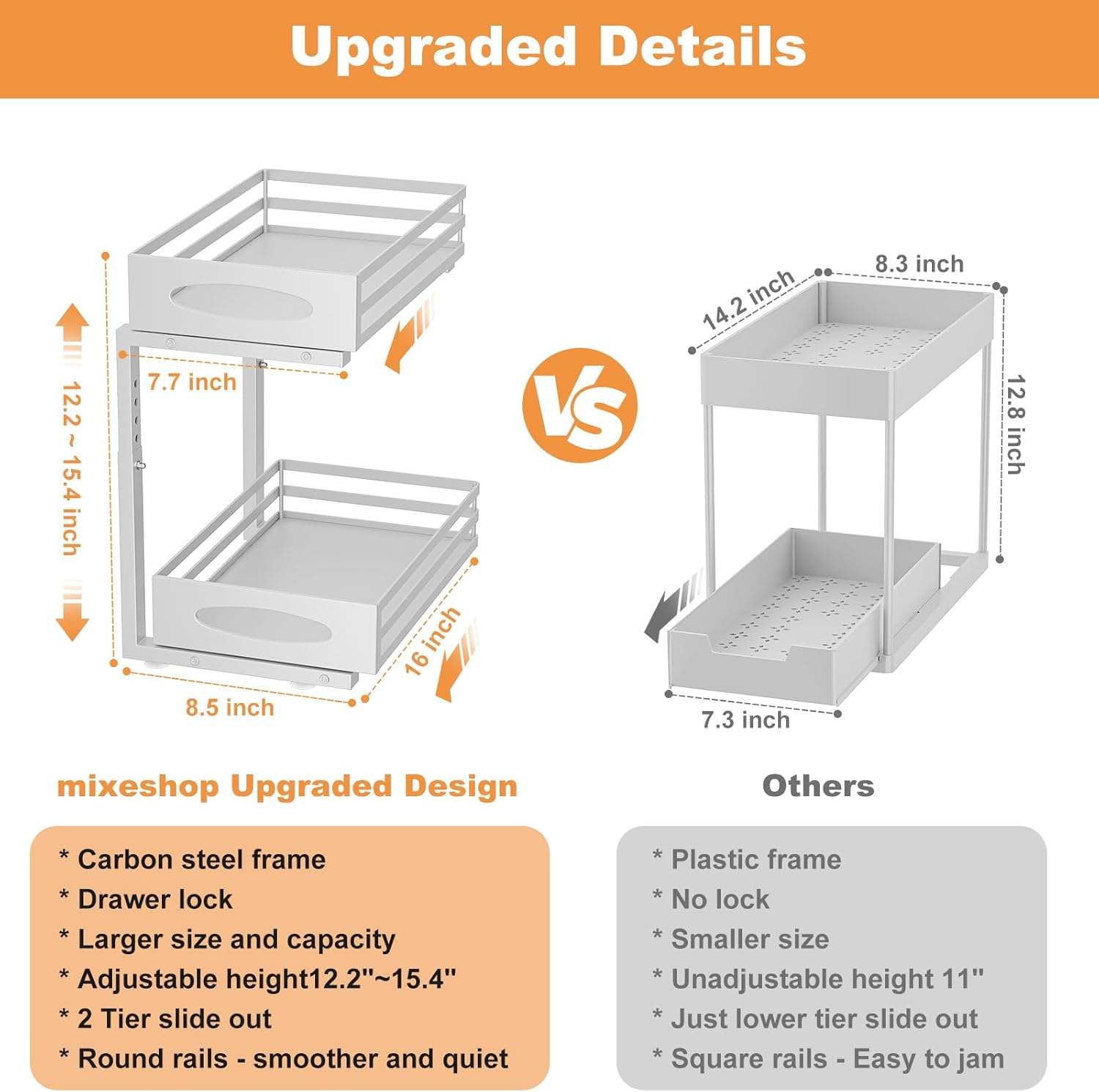 Under Sink Organizer, 2 Tier Under Sink Organizers and Storage, Adjustable Height, Slide Out Metal