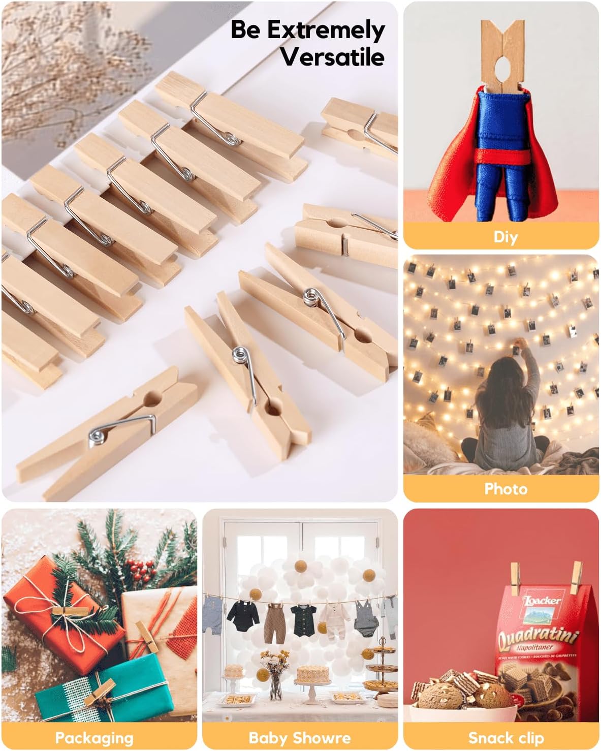 Clothes Pins Wooden Clothespins for Photo 1.77 Inch 50 PCS, Small Wood Clips Close Pin for