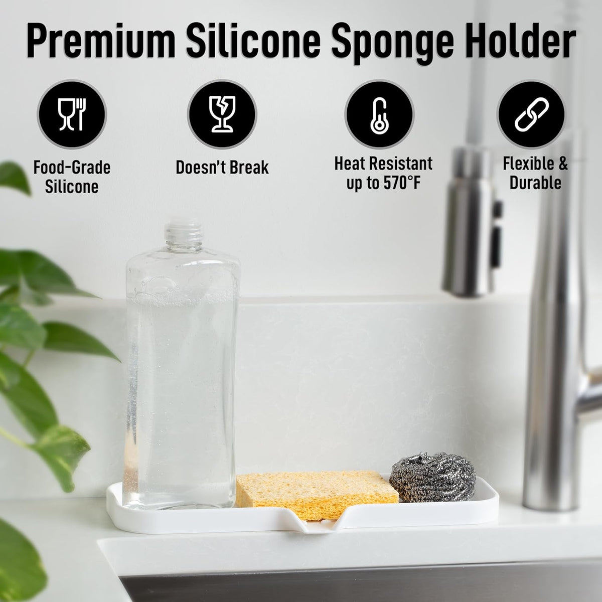 Zulay Large Silicone Sponge Holder (12x4) – Flexible Sink Organizer Tray for Kitchen & Bathroom
