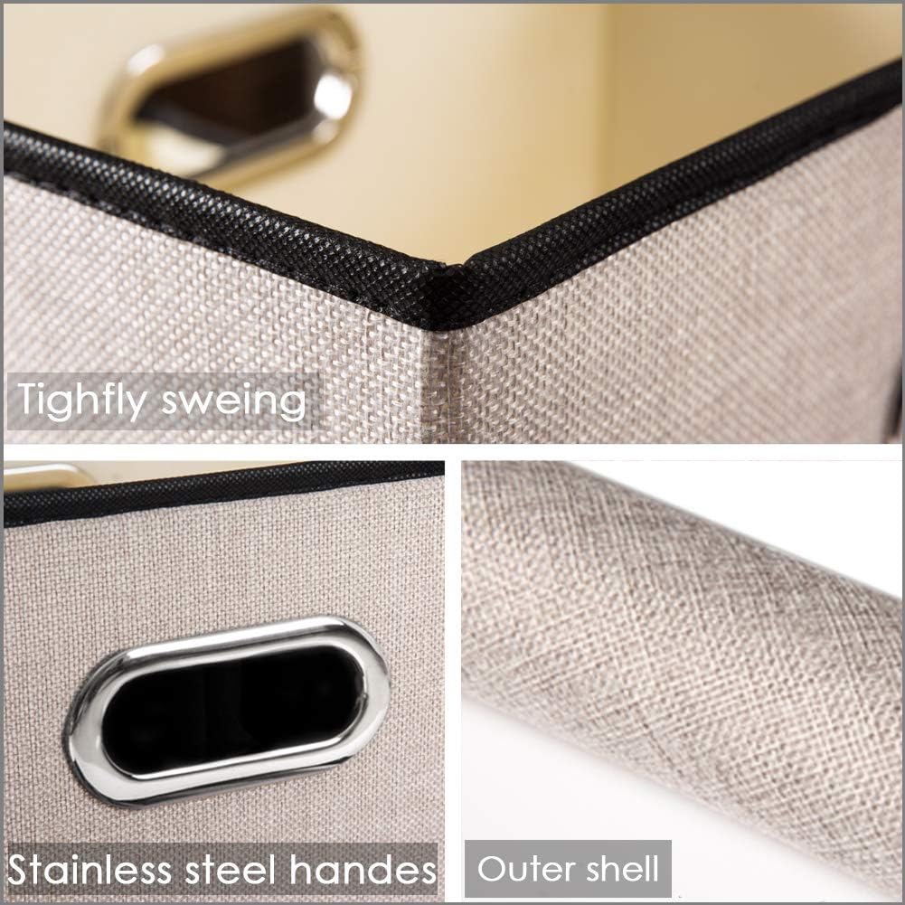 PRANDOM Foldable Storage Bin with Lid [5-Pack] Linen Fabric Decorative Storage Box Organizer