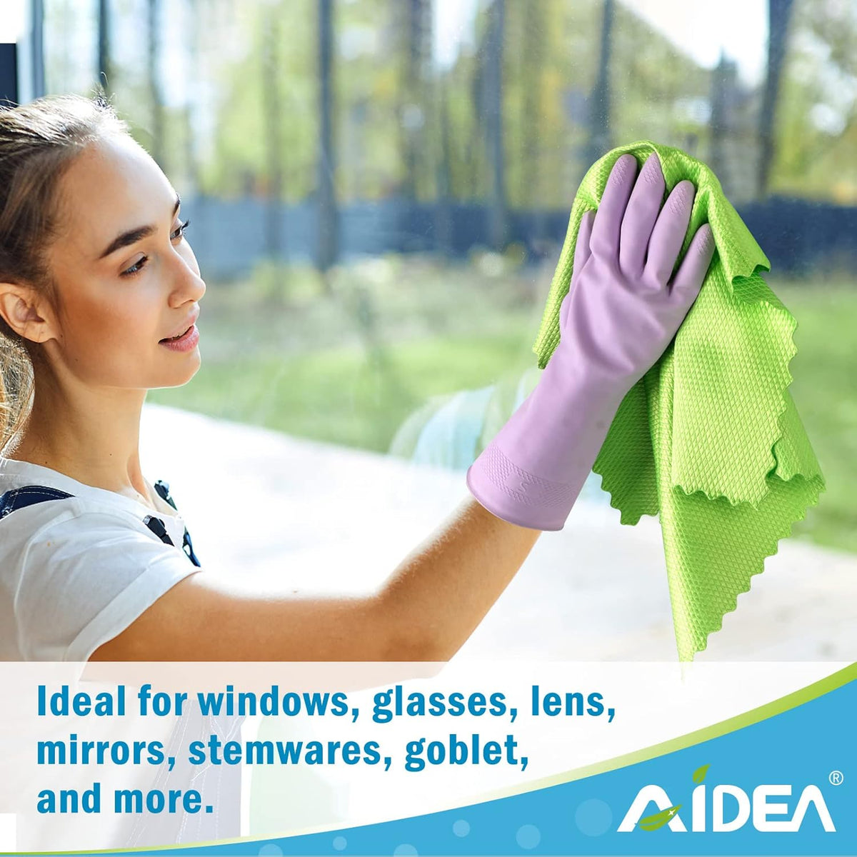 AIDEA Microfiber Glass Cleaning Cloths, 8PK, 16"x16" Premium Microfiber Glass and Window Cleaner