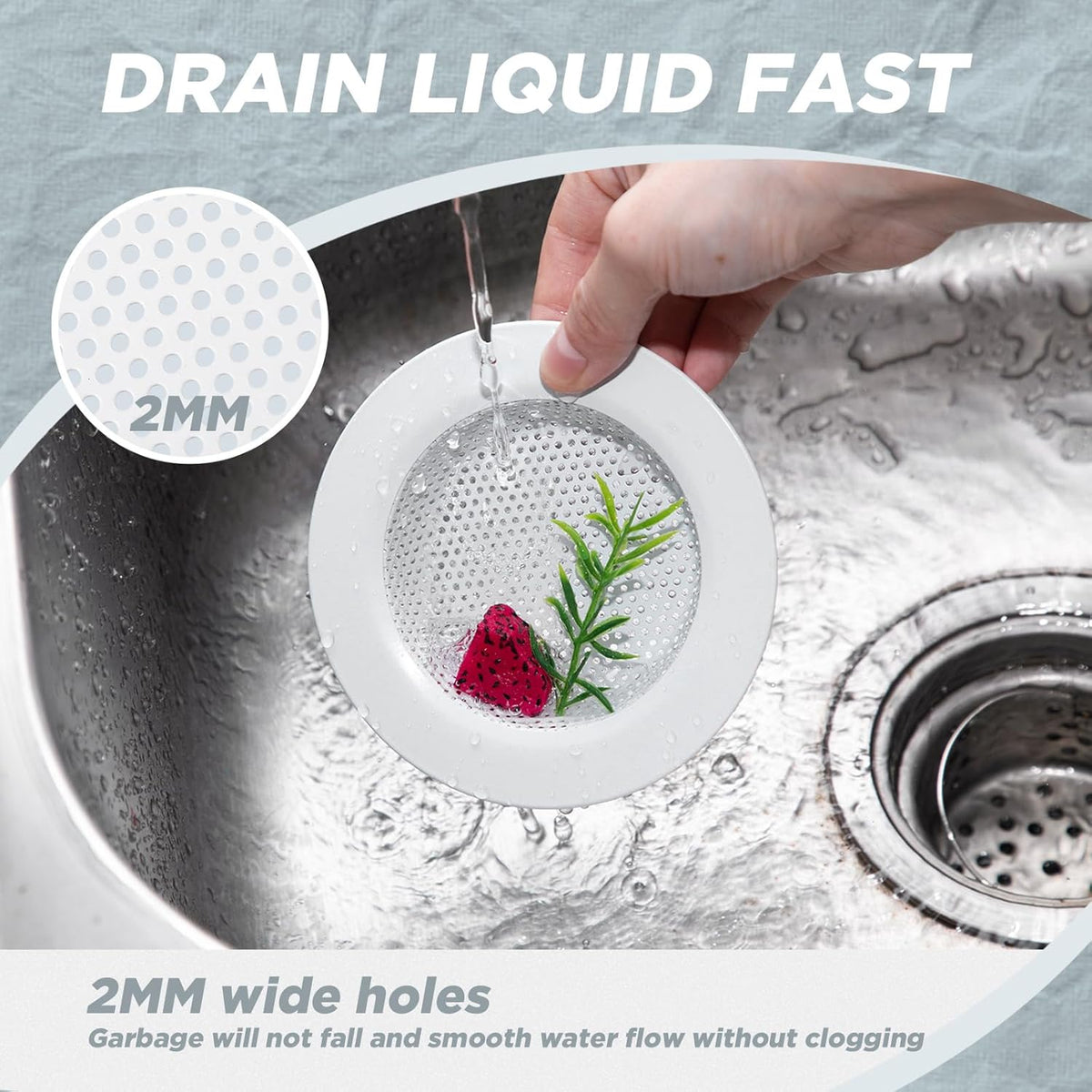 Retisee 2 Pcs Sink Strainer Stainless Steel Kitchen Sink Drain Strainer Basket Cover Mesh Hair Food