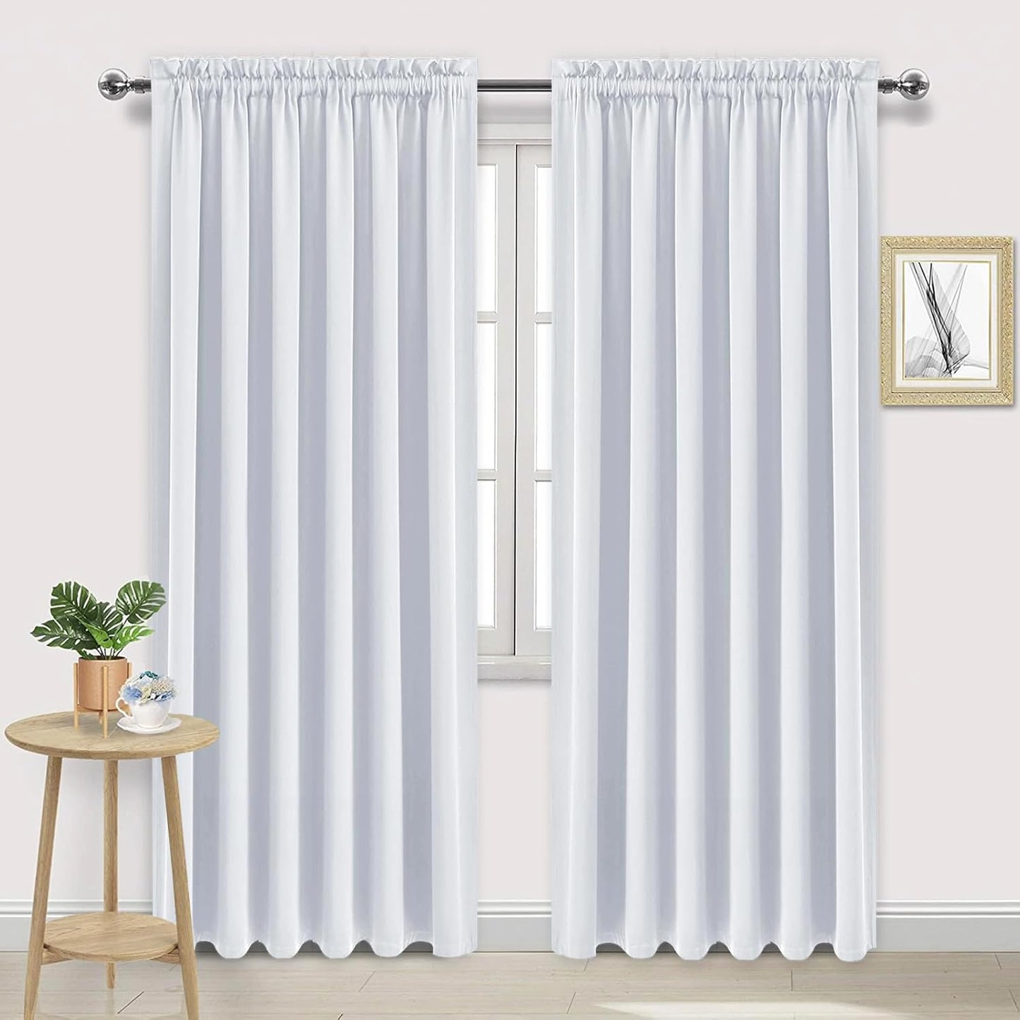 DWCN White Room Darkening Curtains for Bedroom, 60 x 84 inches Long - Energy Saving Privacy Window