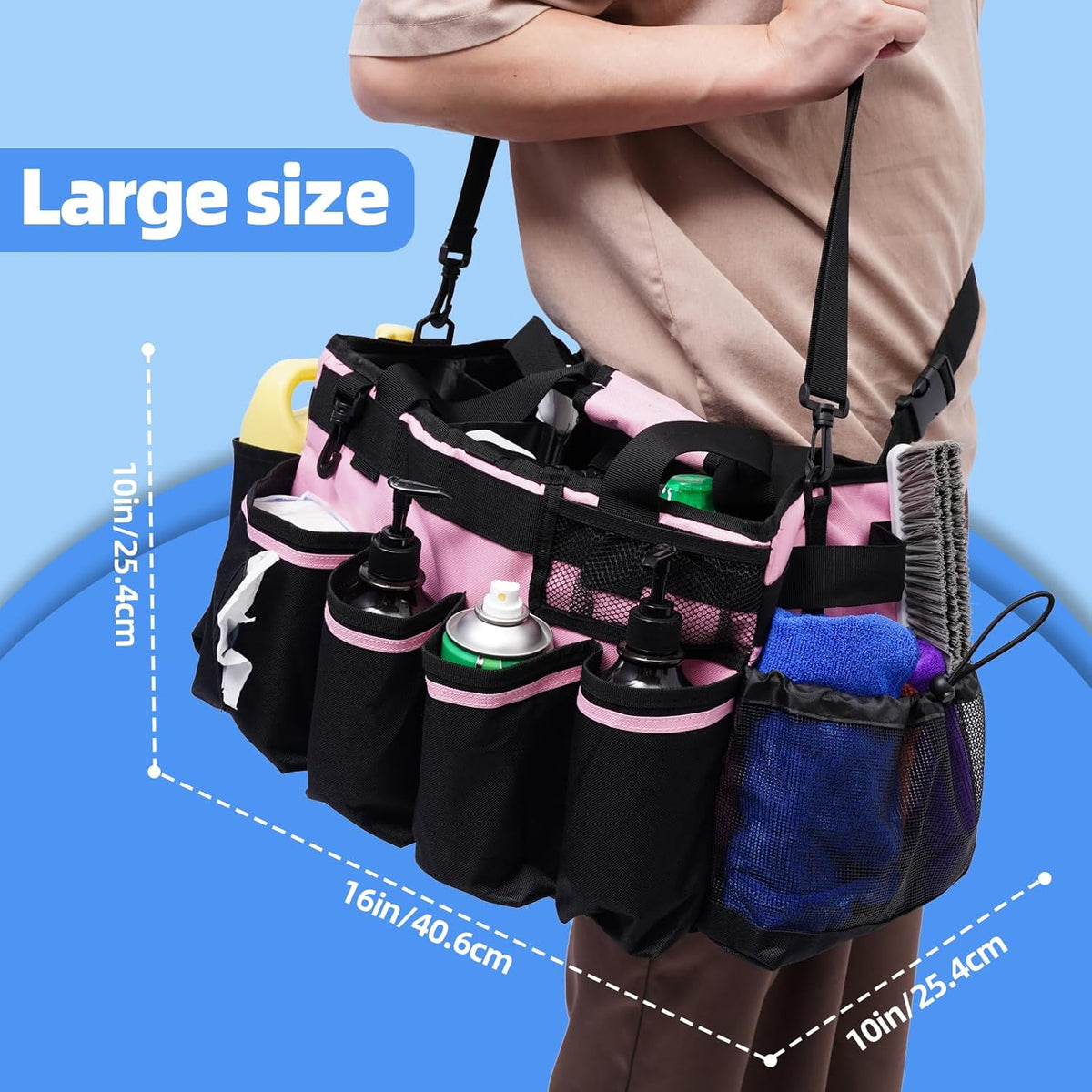 Large Cleaning Caddy, Professional Wearable Supplies Bag for Housekeepers, House Cleaners, and Car
