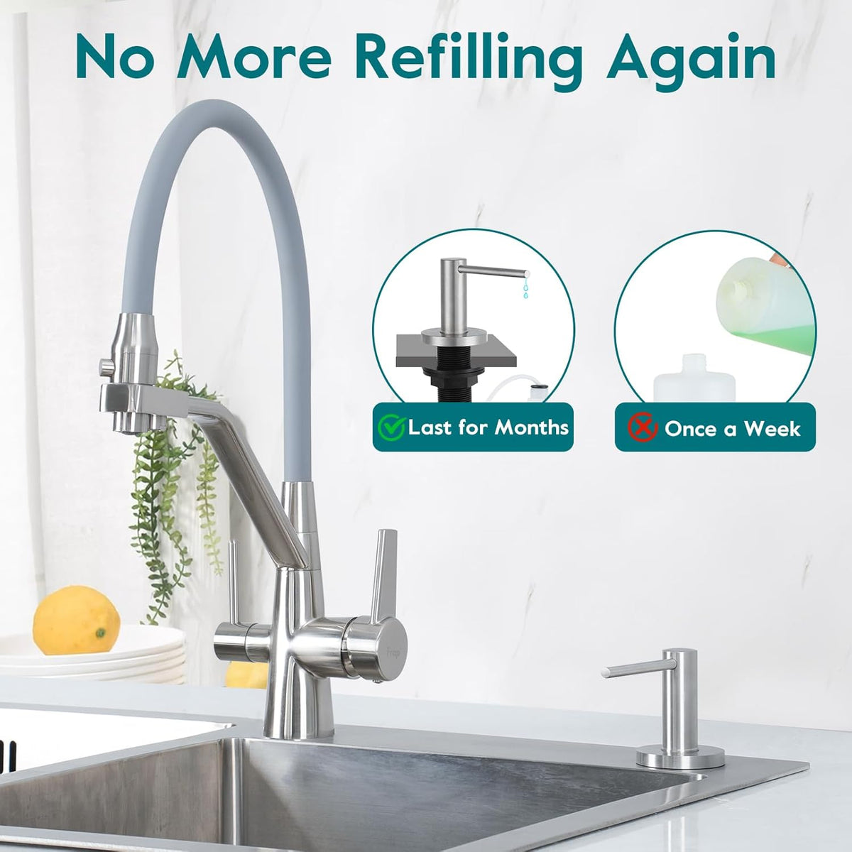 Gappo Upgraded Soap Dispenser for Kitchen Sink Brushed Nickel, Stainless Steel Countertop Pump
