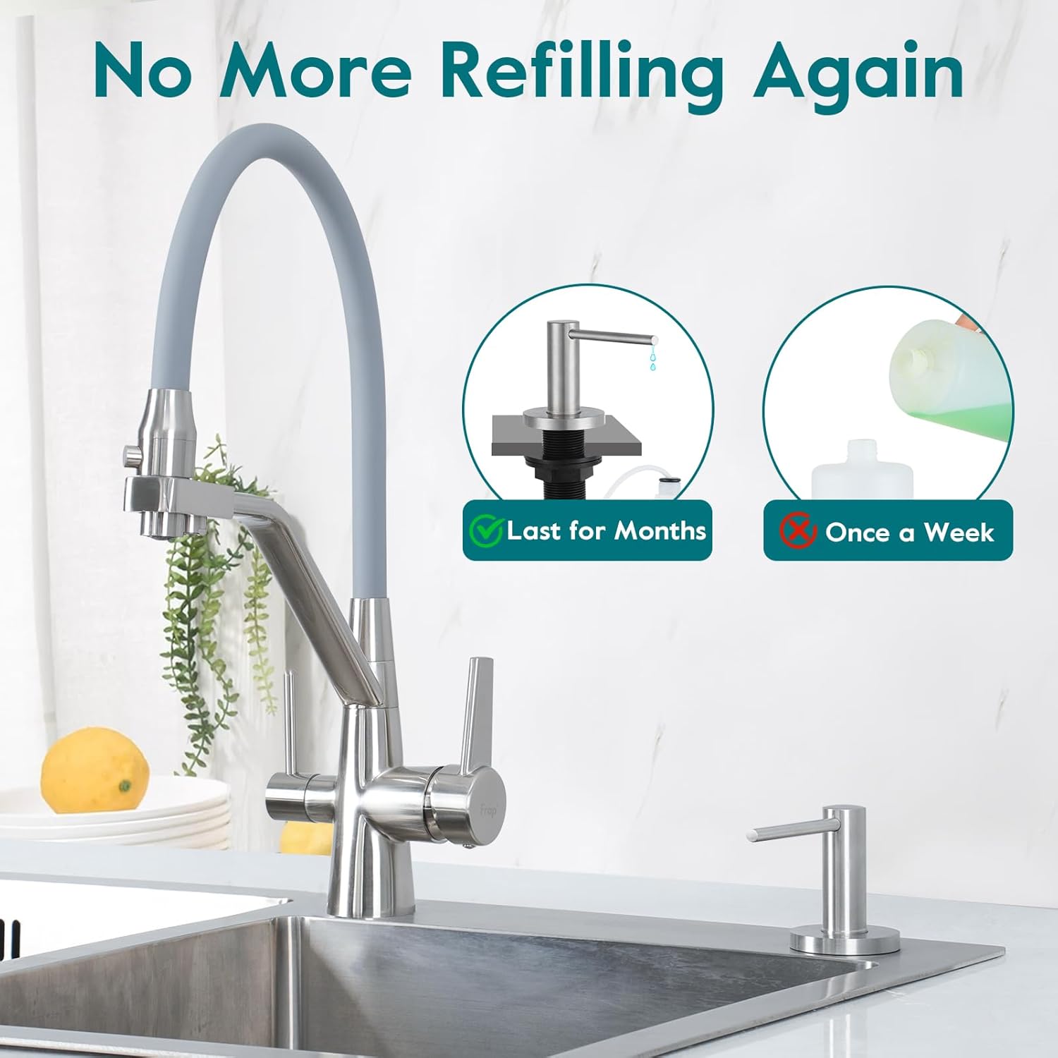 Gappo Upgraded Soap Dispenser for Kitchen Sink Brushed Nickel, Stainless Steel Countertop Pump