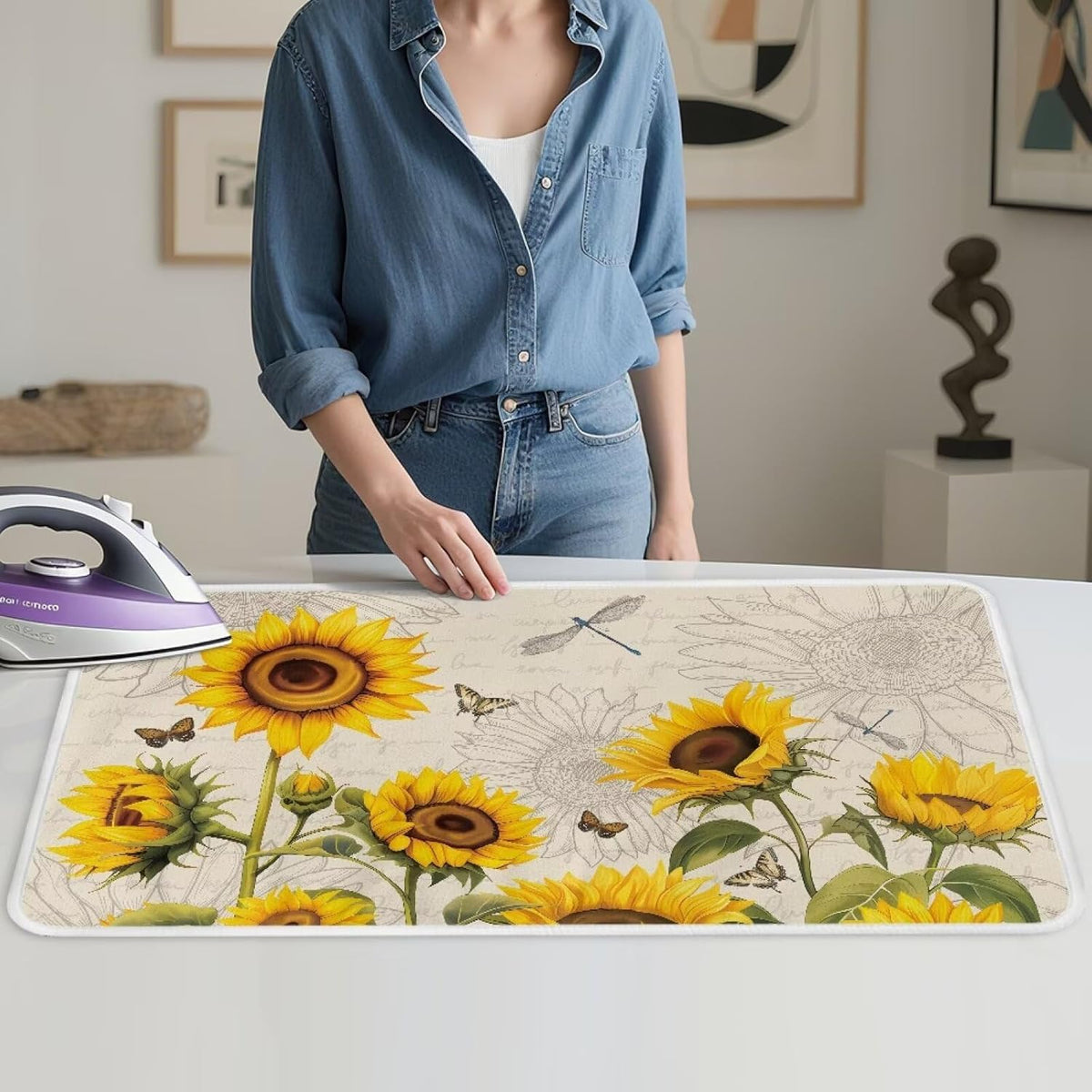 Sunflower Ironing Mat Pad for Table Portable Travel Iron Blanket Vintage Ironing Board Covers