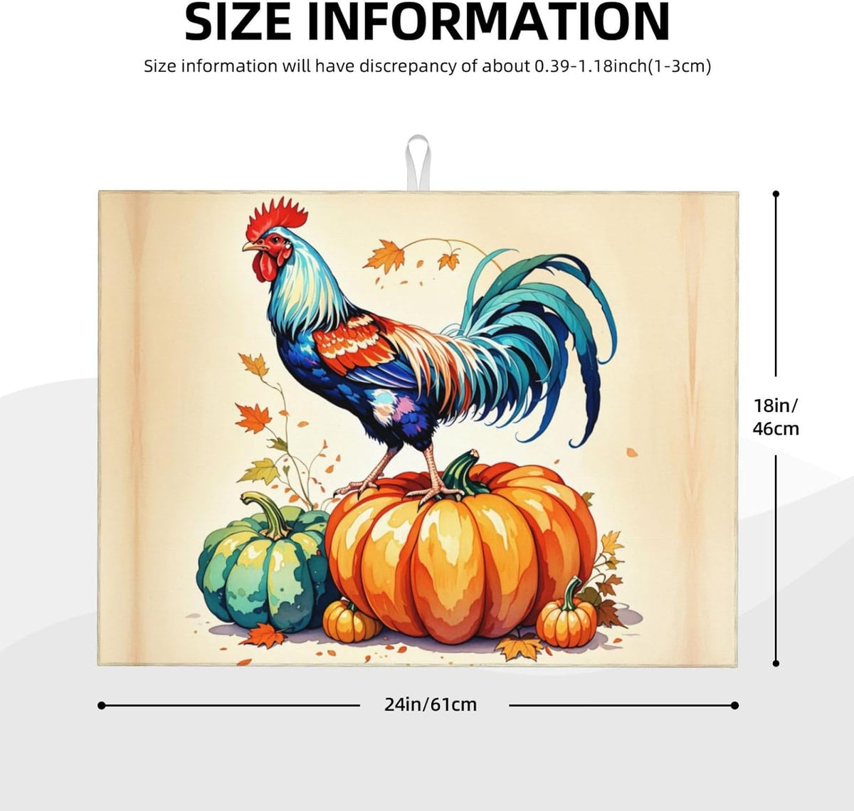 Rooster Pumpkin Dish Drying Mat Highly Absorbent Double-Sided Microfiber with Hanging Loop