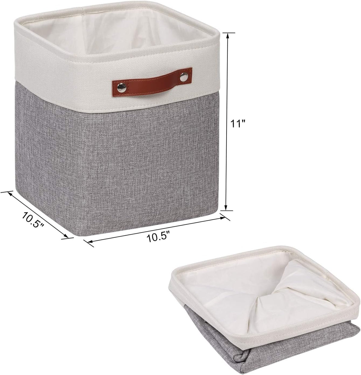 Univivi 10.5 Inch Fabric Cube Bins with Hard Bottom, 4 Pack Storage Baskets with PU Handles for