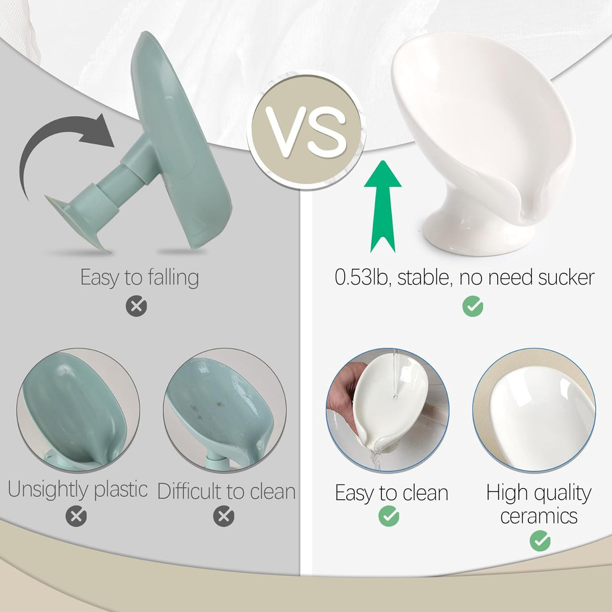 Soap Dish Set, Self Draining Bar Soap Holder for Bathroom Sink, Leaf Shaped Drainage Soap Dish