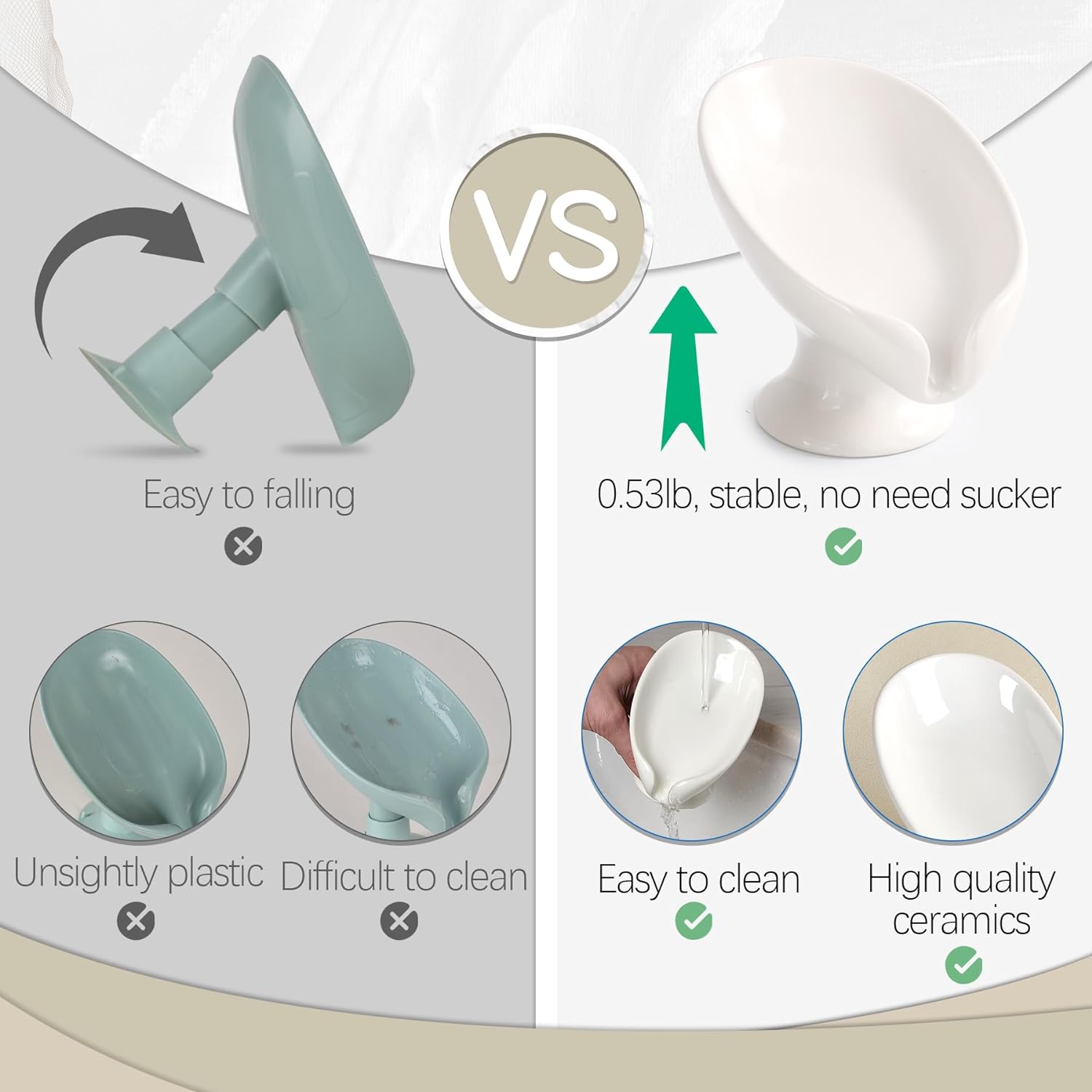 Soap Dish Set, Self Draining Bar Soap Holder for Bathroom Sink, Leaf Shaped Drainage Soap Dish