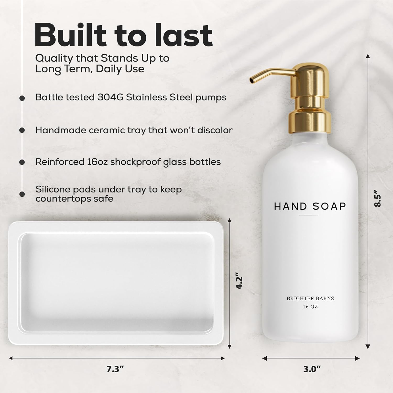Luxury Glass Soap and Lotion Dispenser Set with Tray by Brighter Barns - Hand Soap Dispenser
