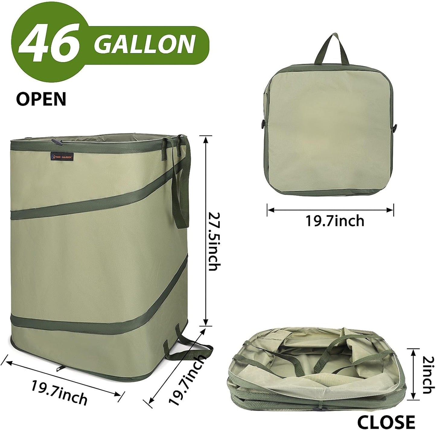 YUDI & GARDEN 46 Gallon Square Collapsible Yard Waste Containers｜Collapsible Trash Can｜Camping